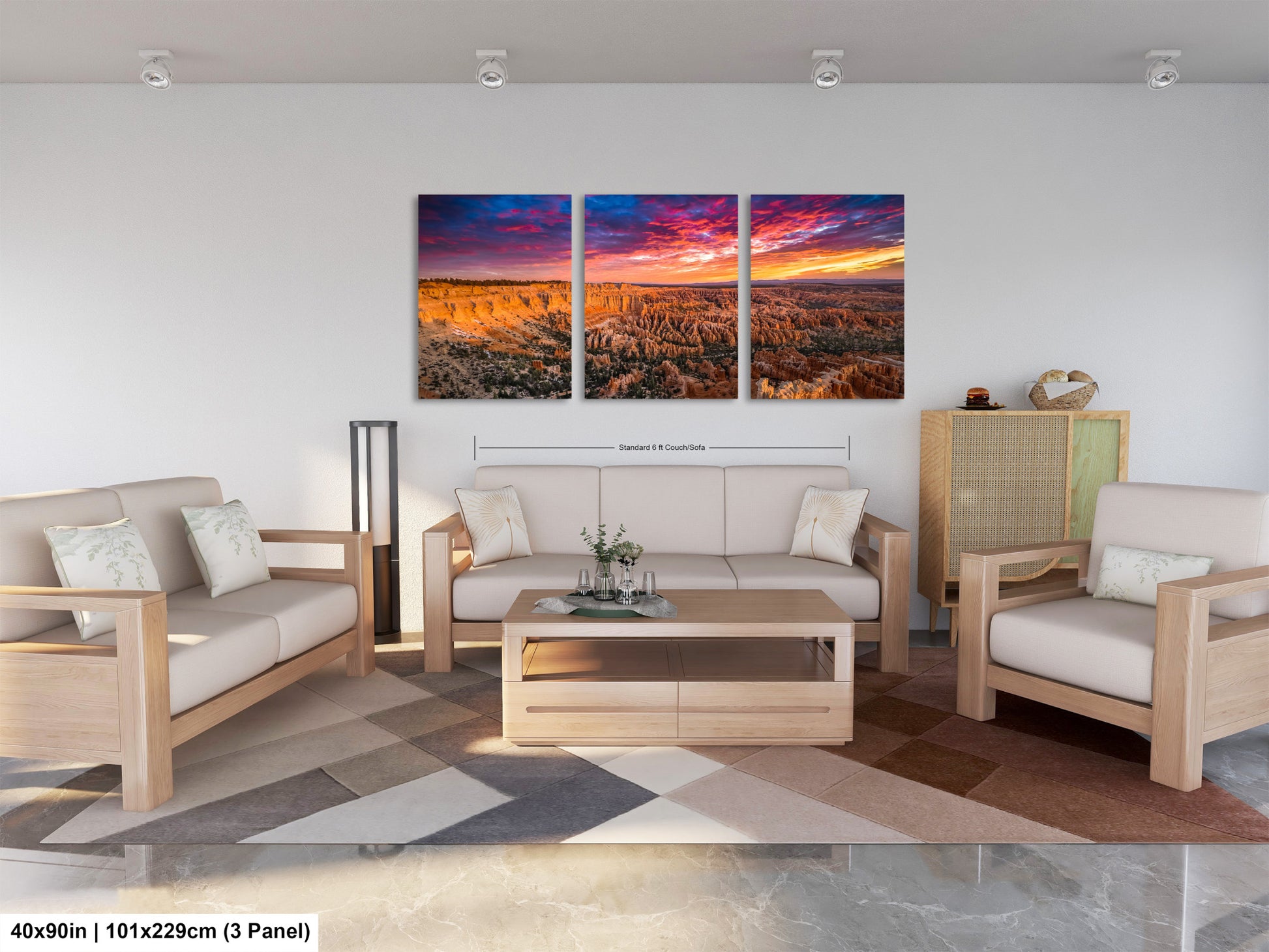 a living room filled with furniture and a painting on the wall