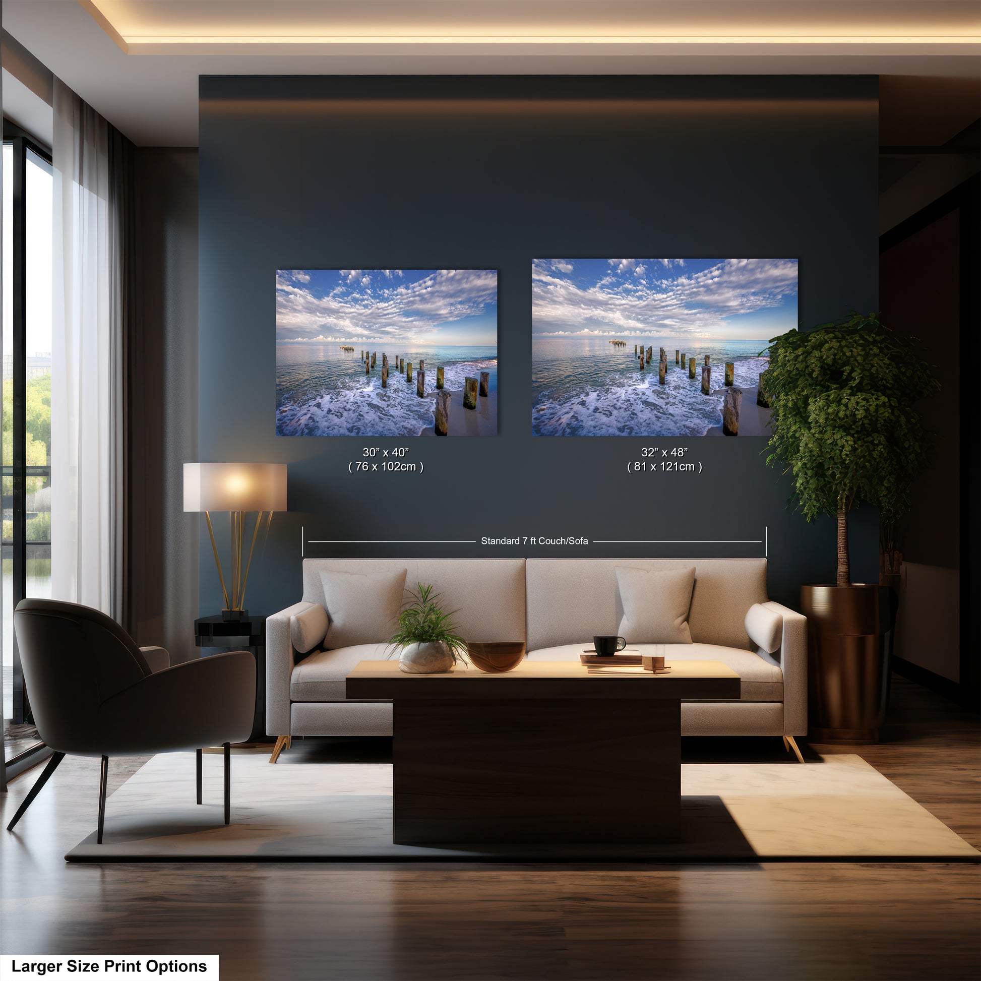a living room filled with furniture and a painting on the wall