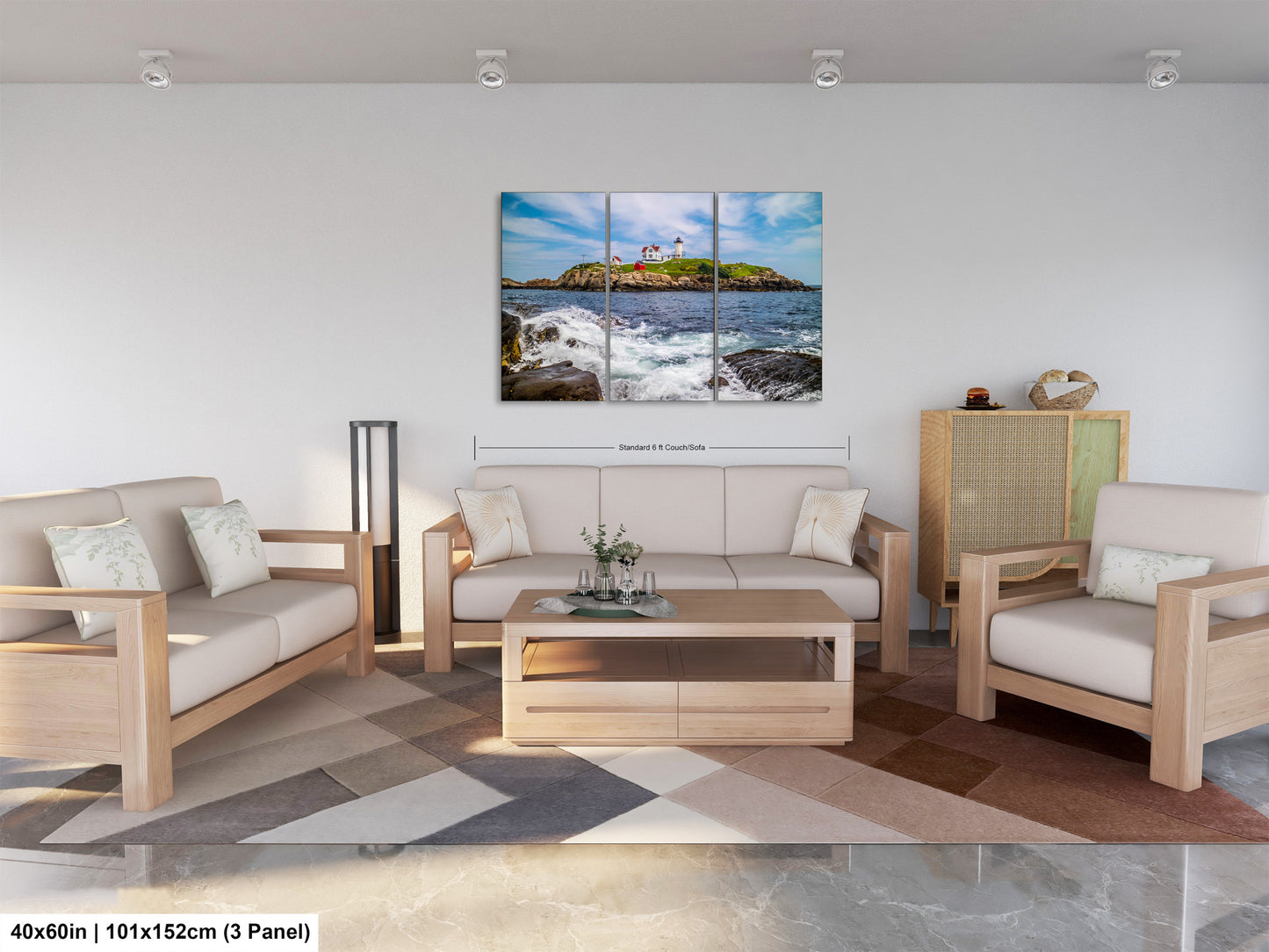 a living room filled with furniture and a painting on the wall