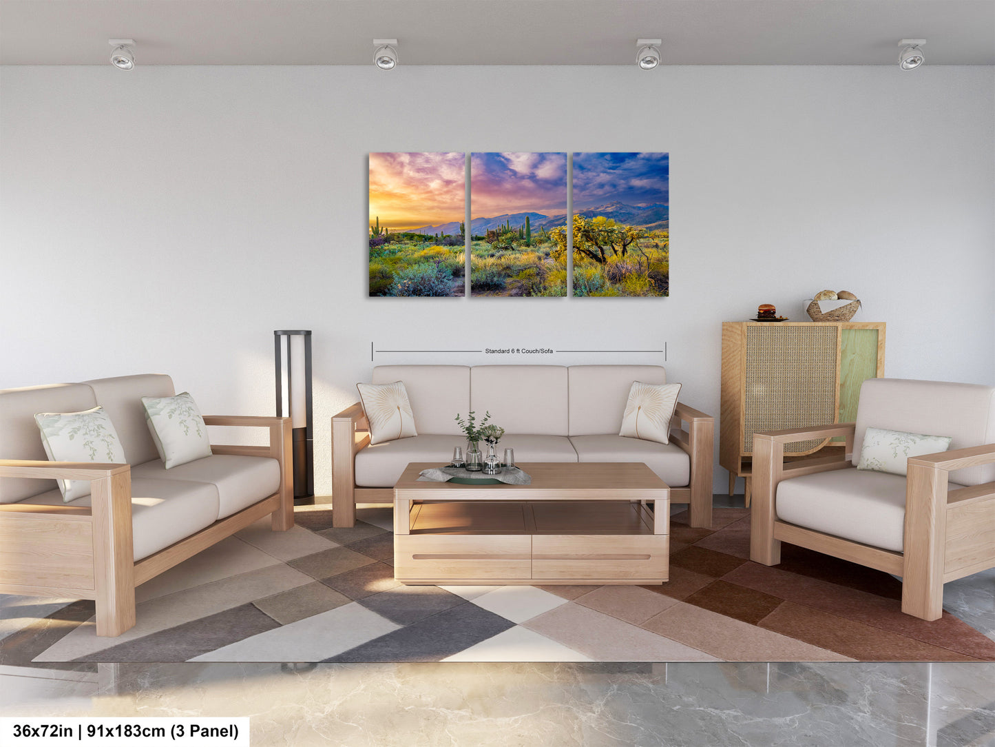 a living room filled with furniture and a painting on the wall