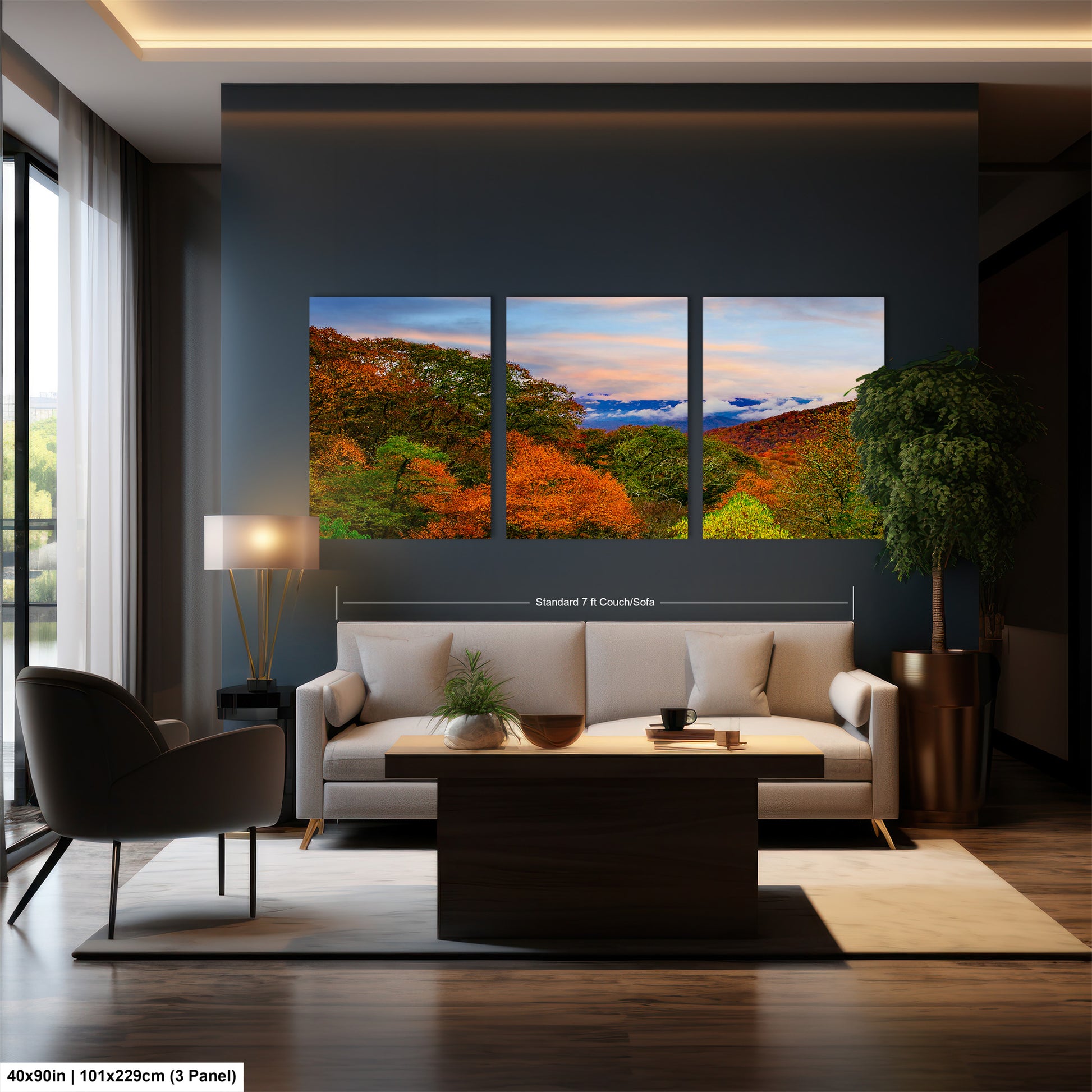 a living room filled with furniture and a painting on the wall