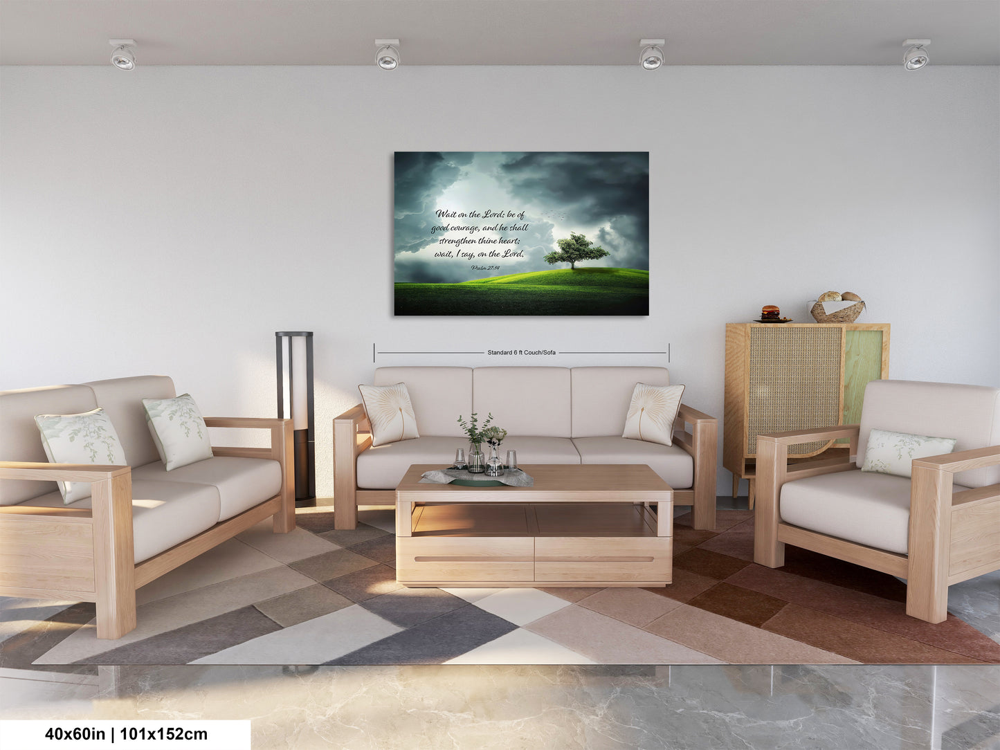 a living room filled with furniture and a painting on the wall