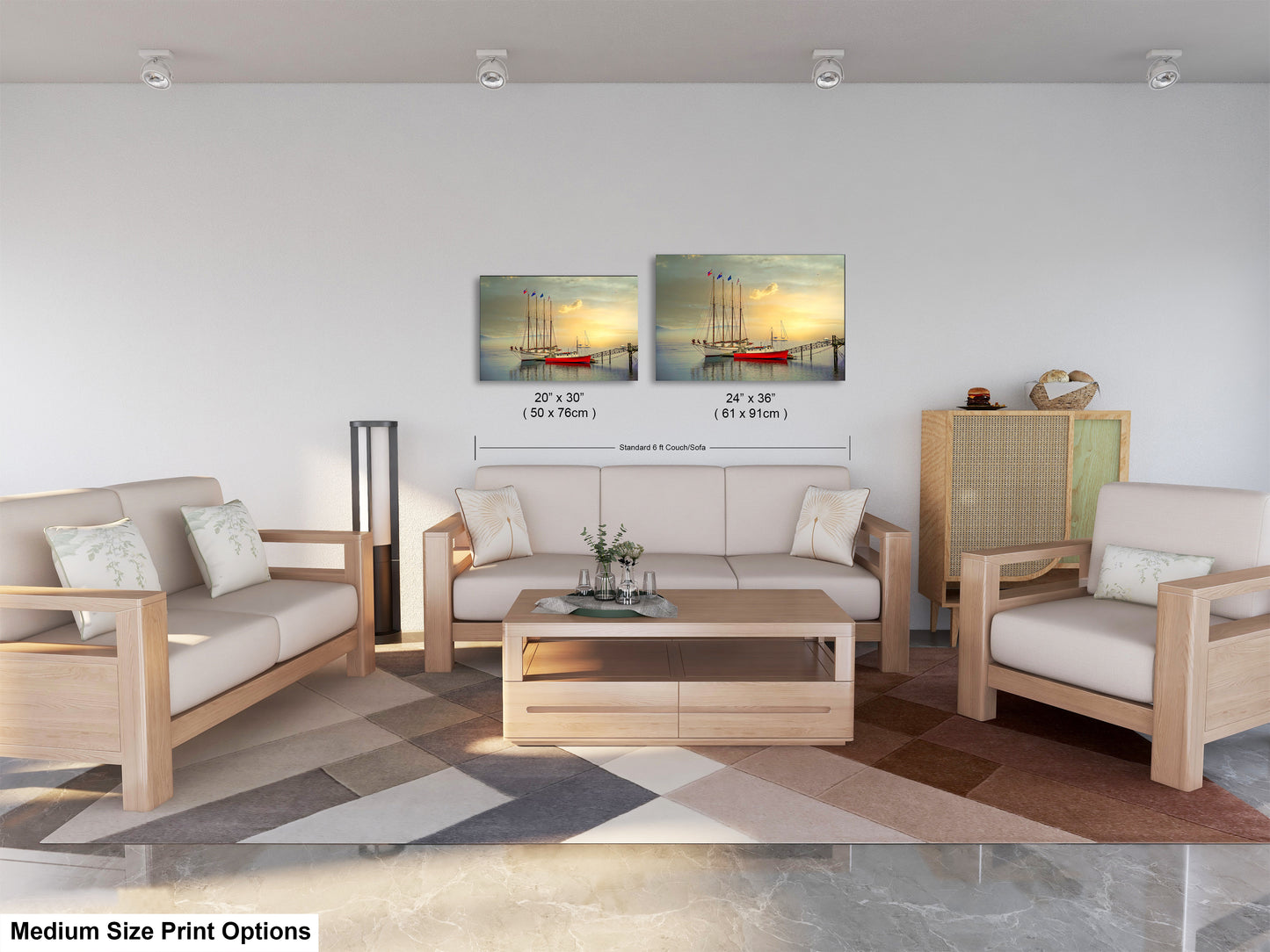 a living room filled with furniture and a painting on the wall