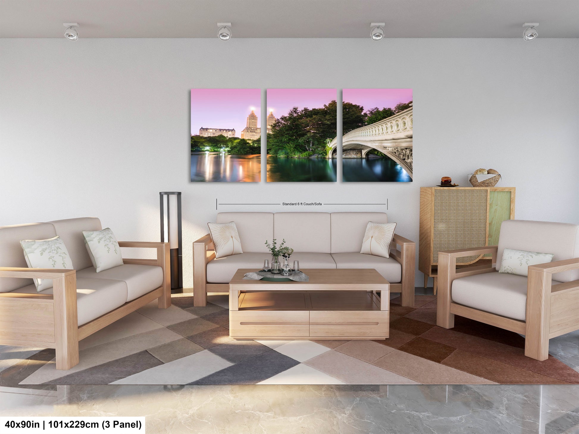 a living room filled with furniture and a painting on the wall