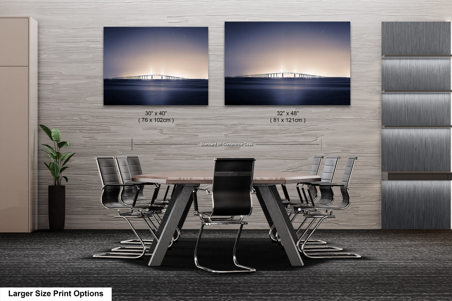 a dining room table with chairs in front of it