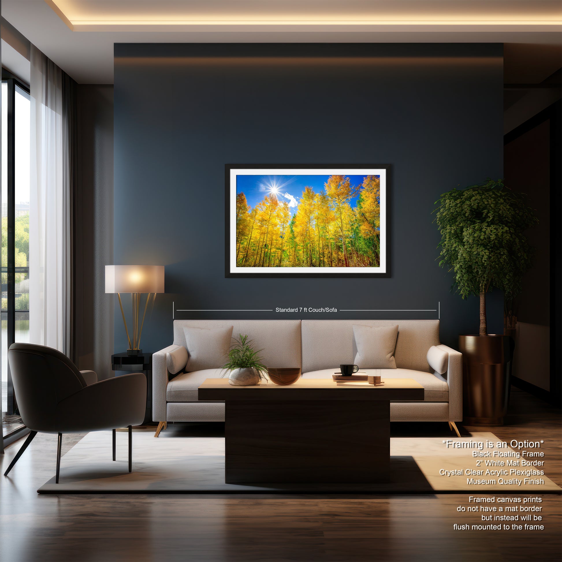 a living room with a couch a chair and a painting on the wall