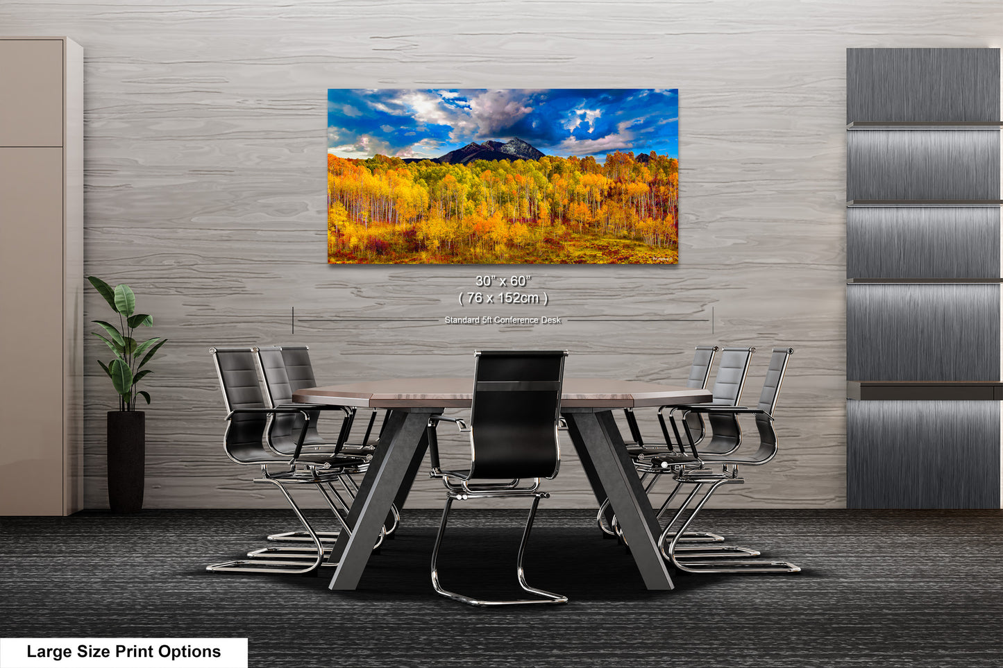 a dining room table with chairs and a painting on the wall
