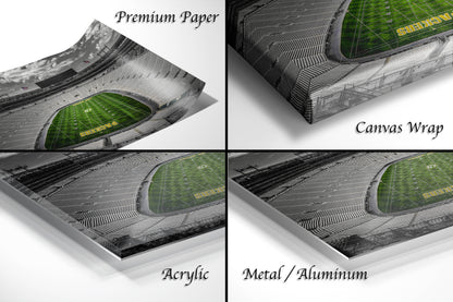 four different views of a football stadium
