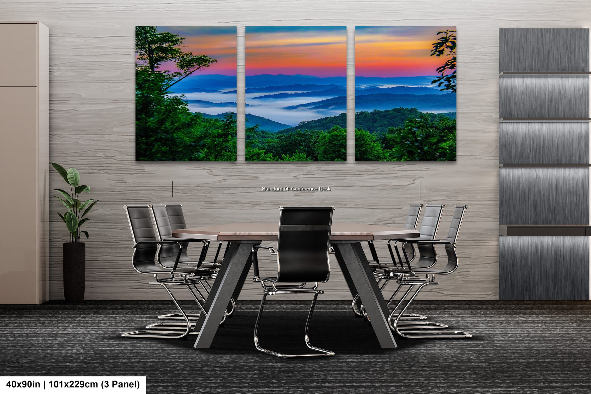 a dining room table with chairs and a painting on the wall