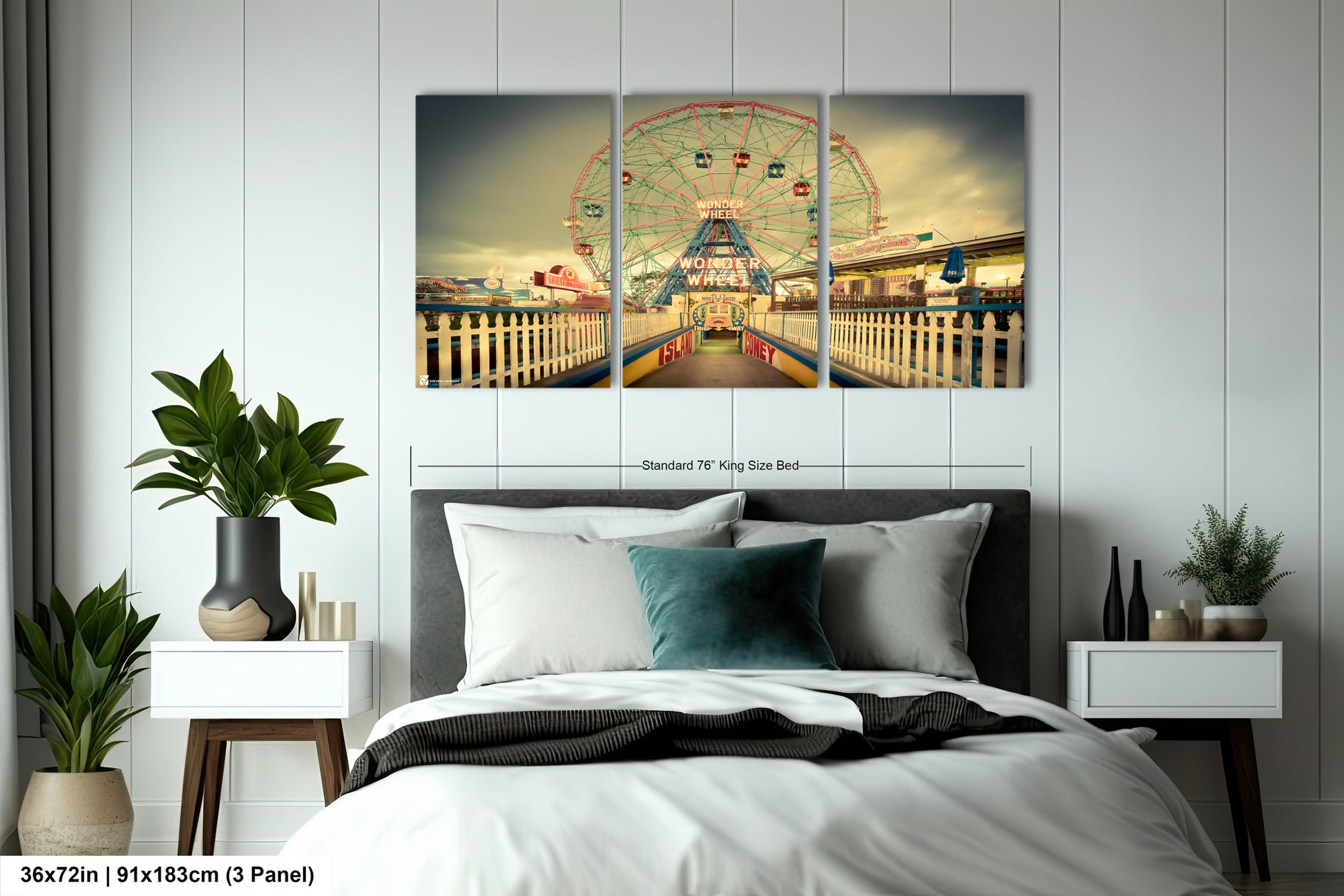 a bedroom scene with focus on the ferris wheel