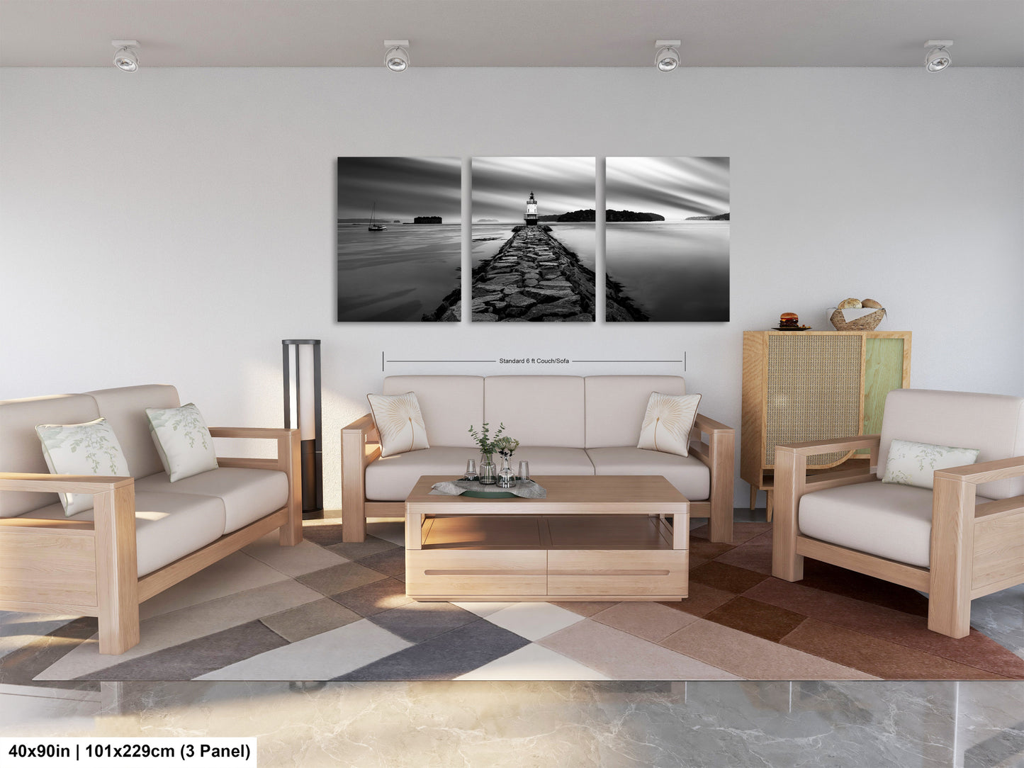 a living room filled with furniture and a painting on the wall