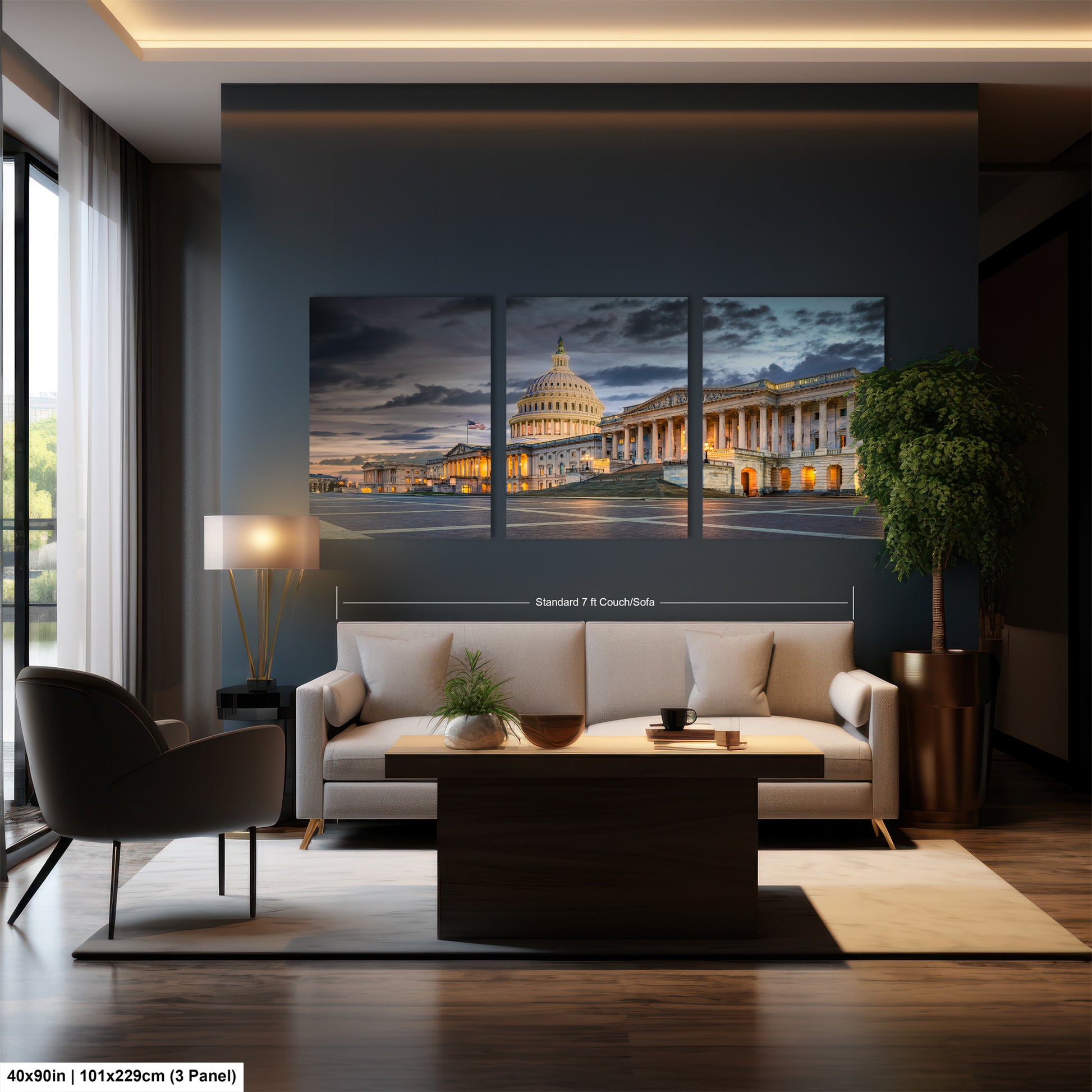 a living room filled with furniture and a painting on the wall