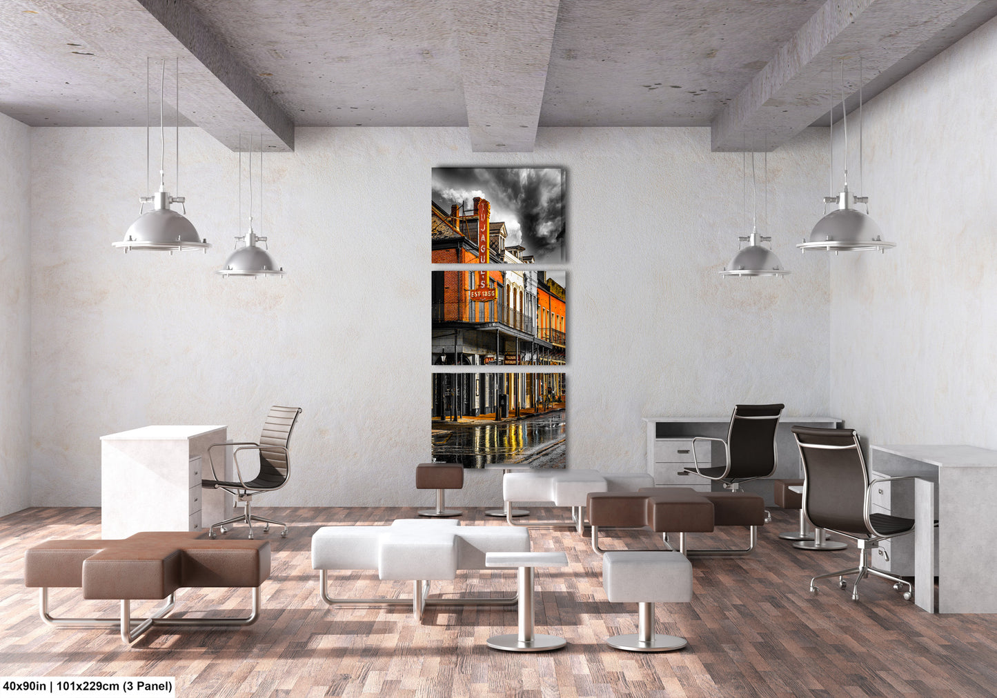 a room filled with lots of furniture and a painting on the wall
