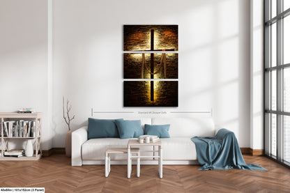 a living room with a white couch and a painting on the wall