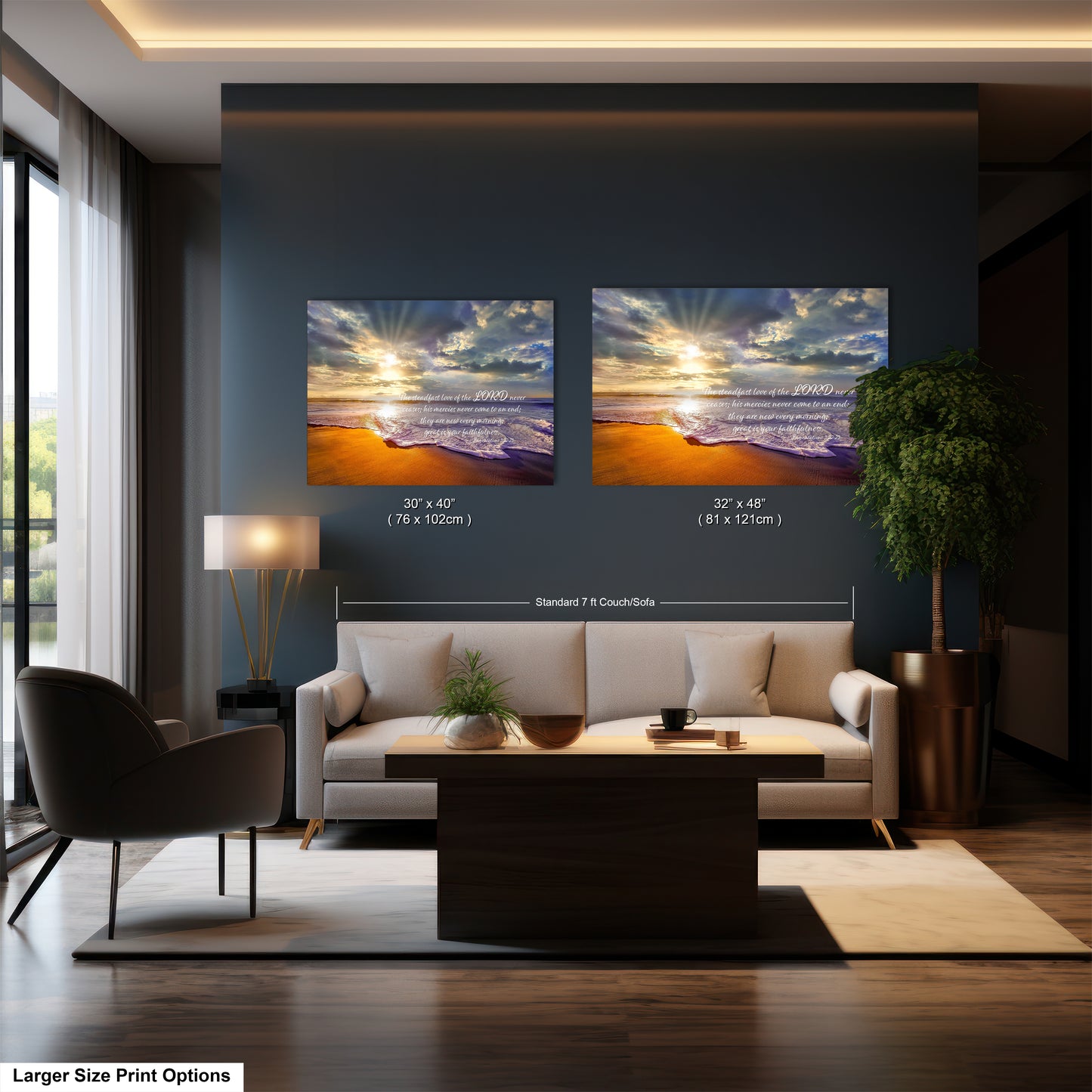 a living room filled with furniture and a painting on the wall