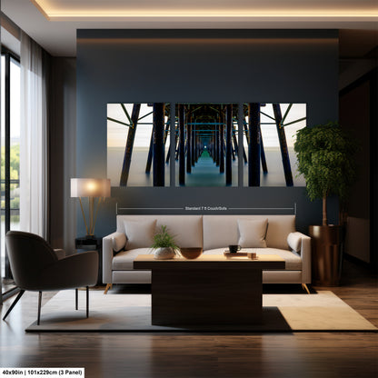 a living room with a couch a table and a painting on the wall