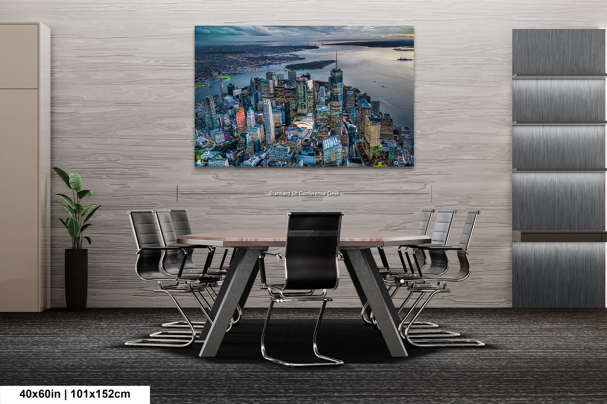 a dining room table with chairs and a painting on the wall