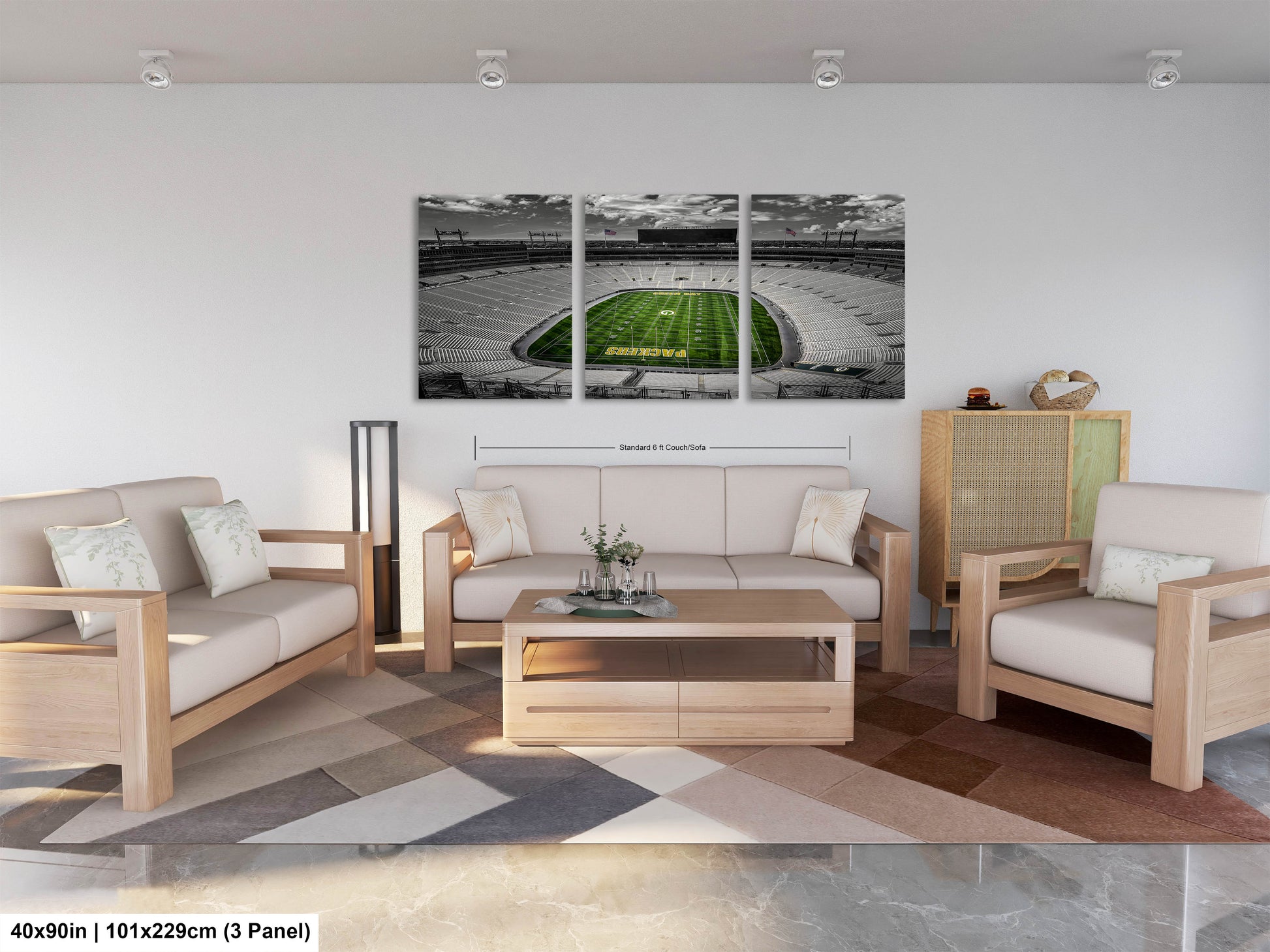 a living room filled with furniture and a painting on the wall