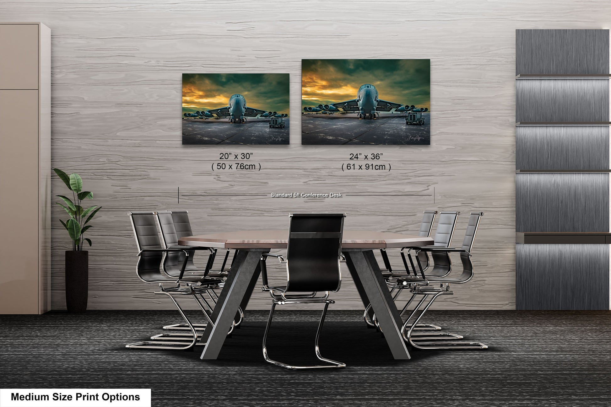 a dining room table with chairs and a picture of a city