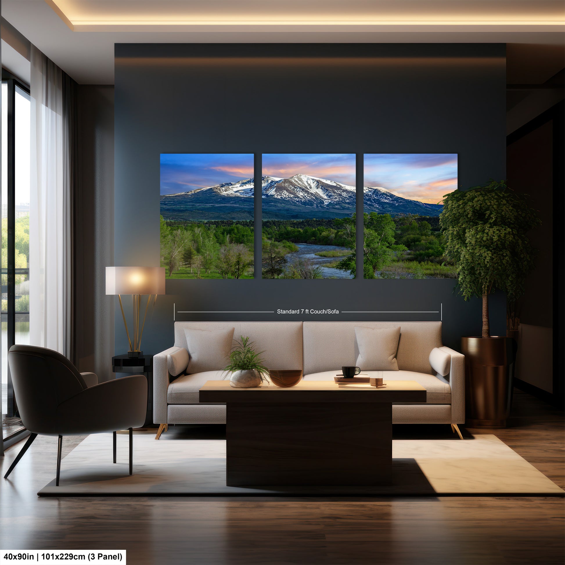 a living room filled with furniture and a large window