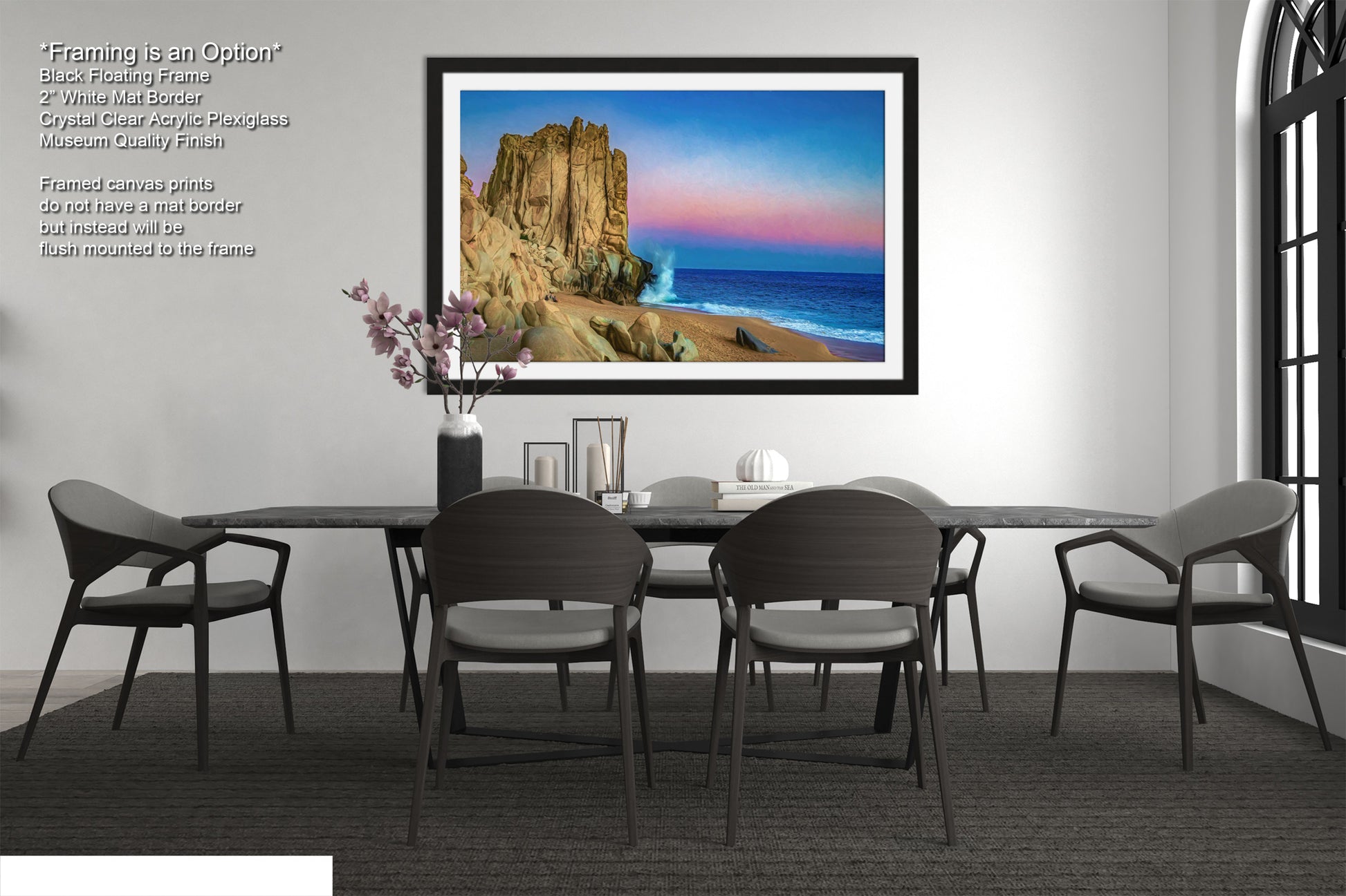 a dining room with a table and chairs