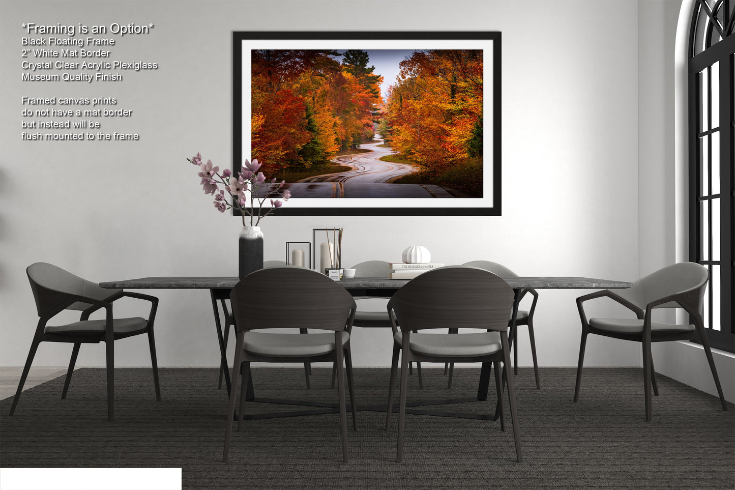 a picture of a dining room with a table and chairs