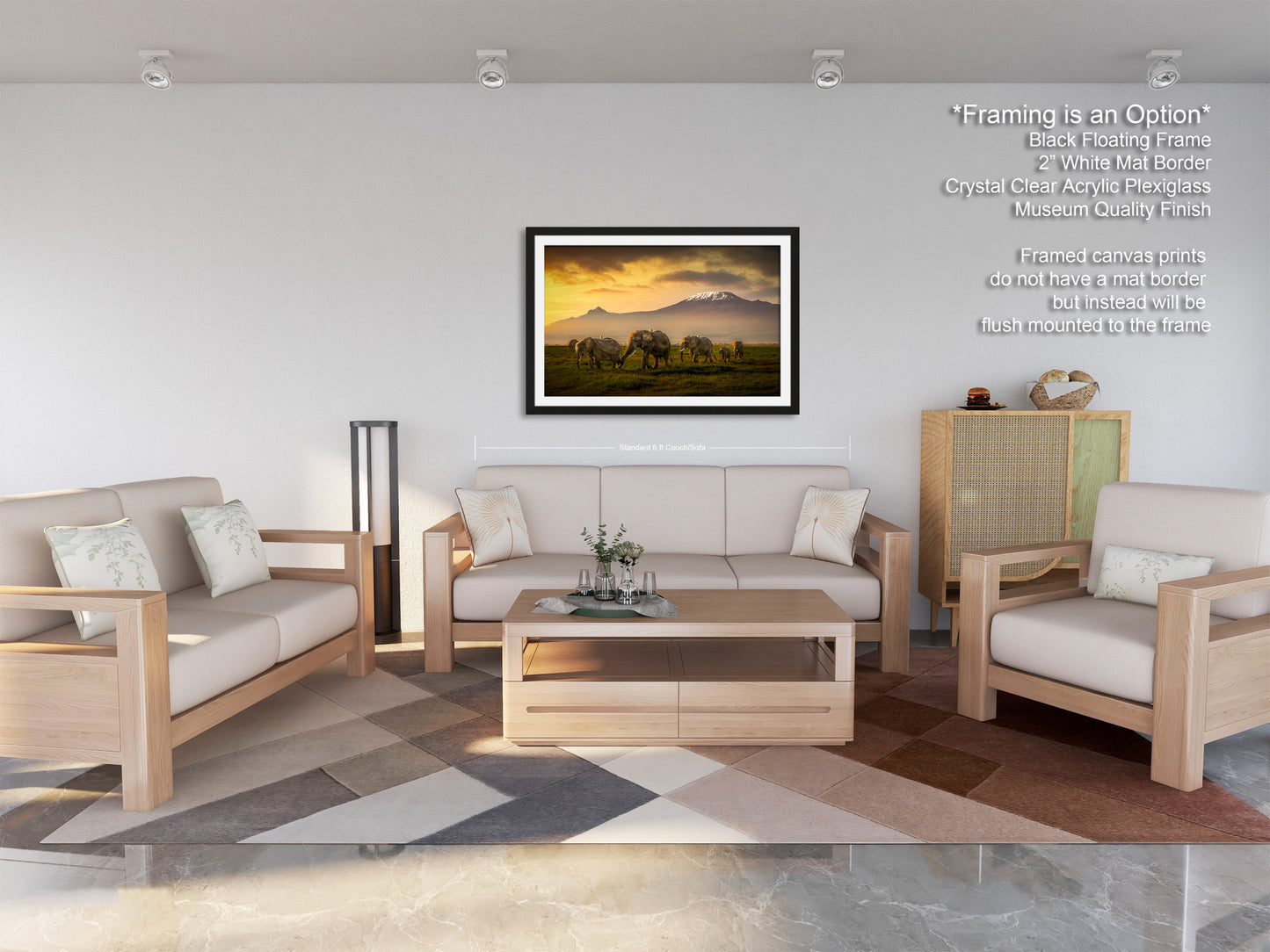 a living room filled with furniture and a painting on the wall