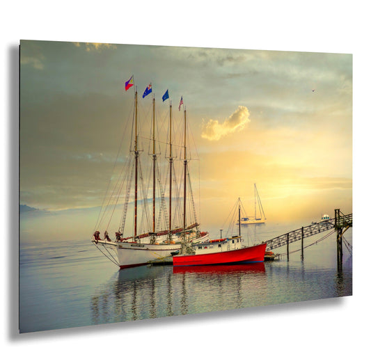 a red and white boat in a body of water