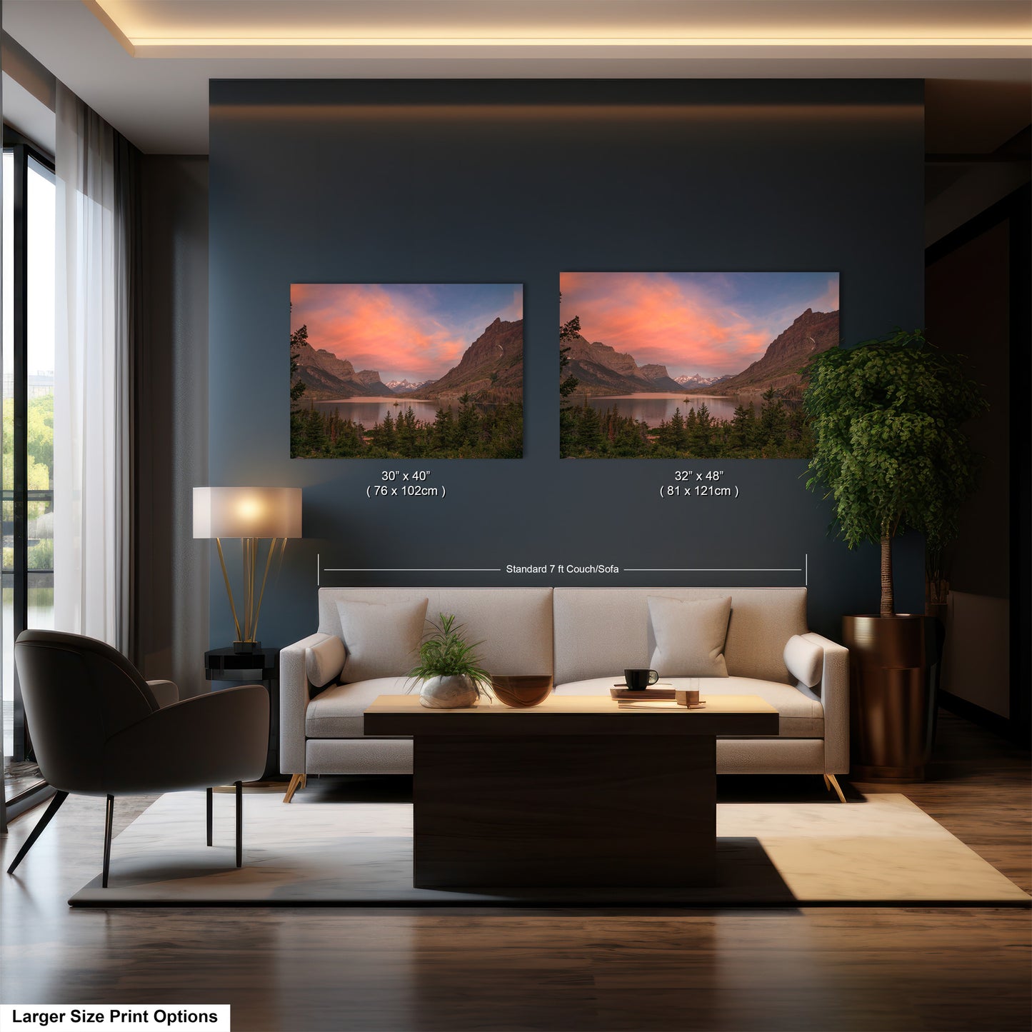 a living room filled with furniture and a painting on the wall