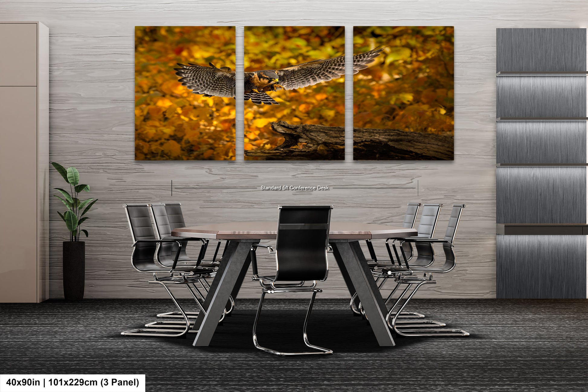a dining room table with chairs and a large owl on it