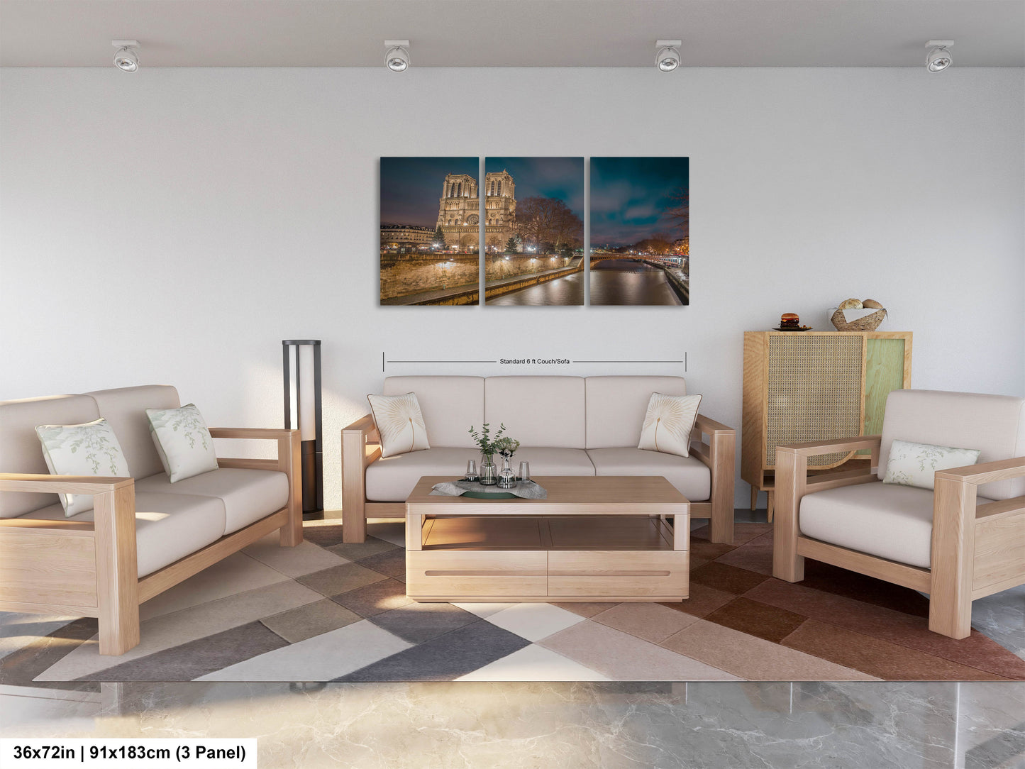 a living room filled with furniture and a painting on the wall