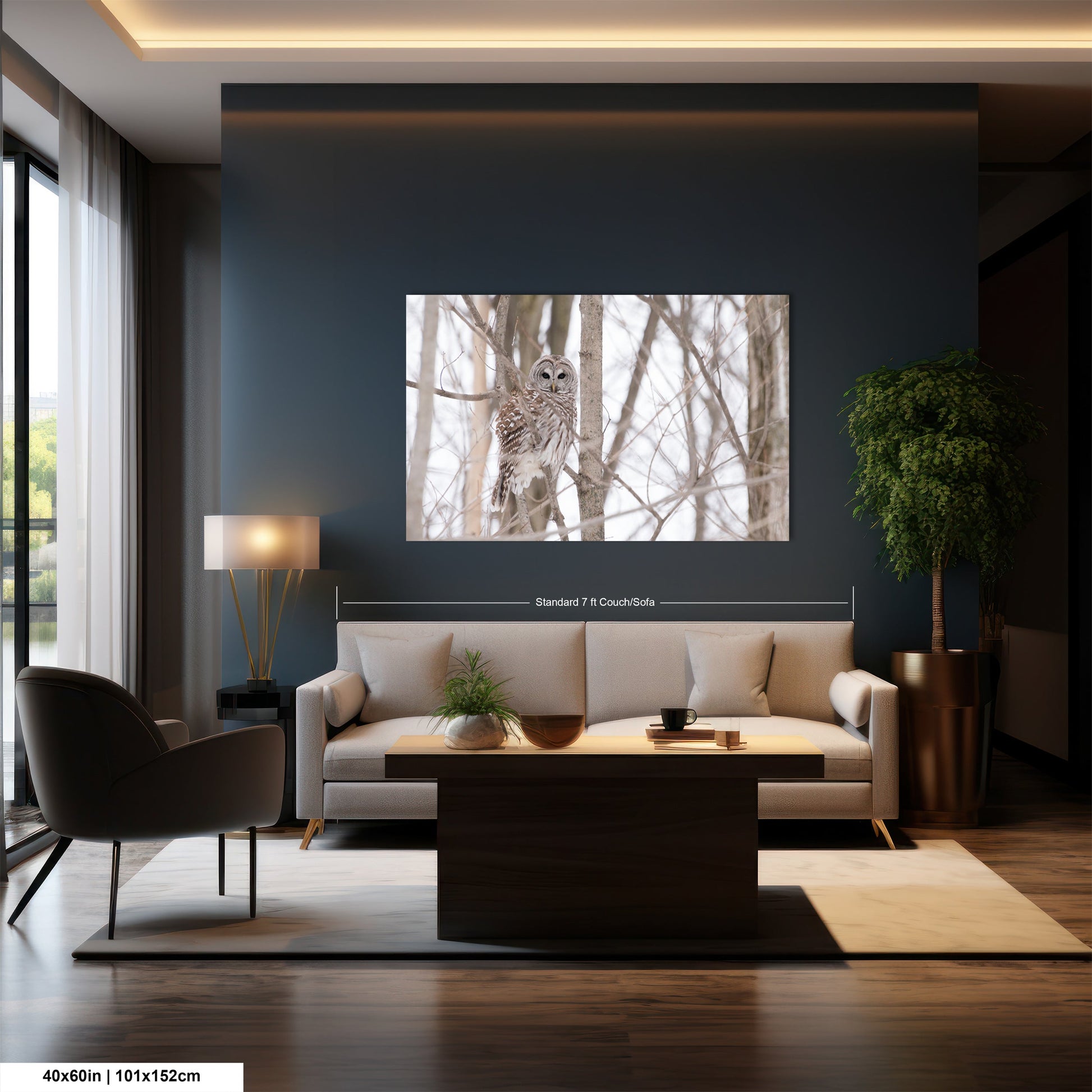 a living room filled with furniture and a painting on the wall