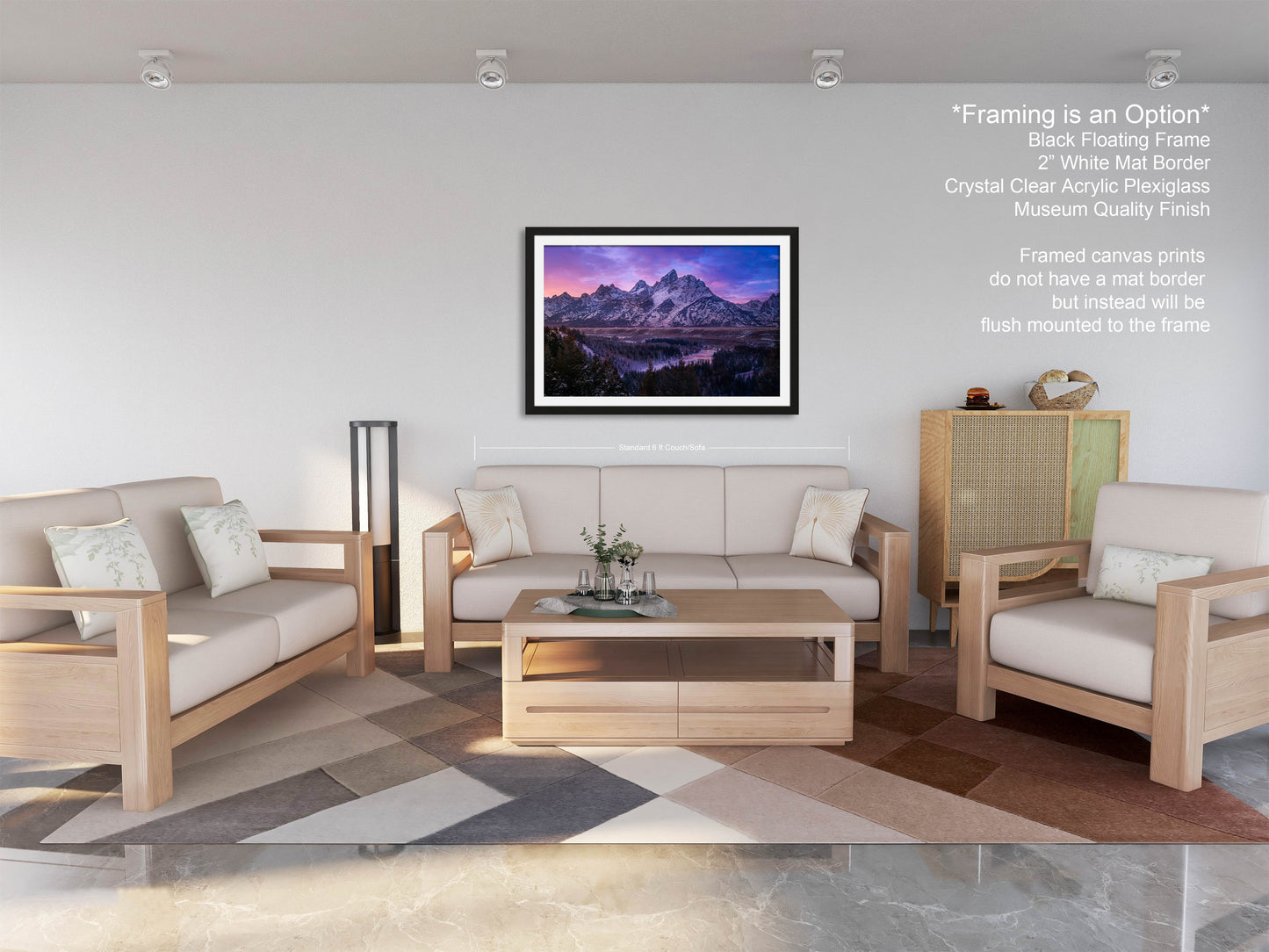 a living room filled with furniture and a painting on the wall