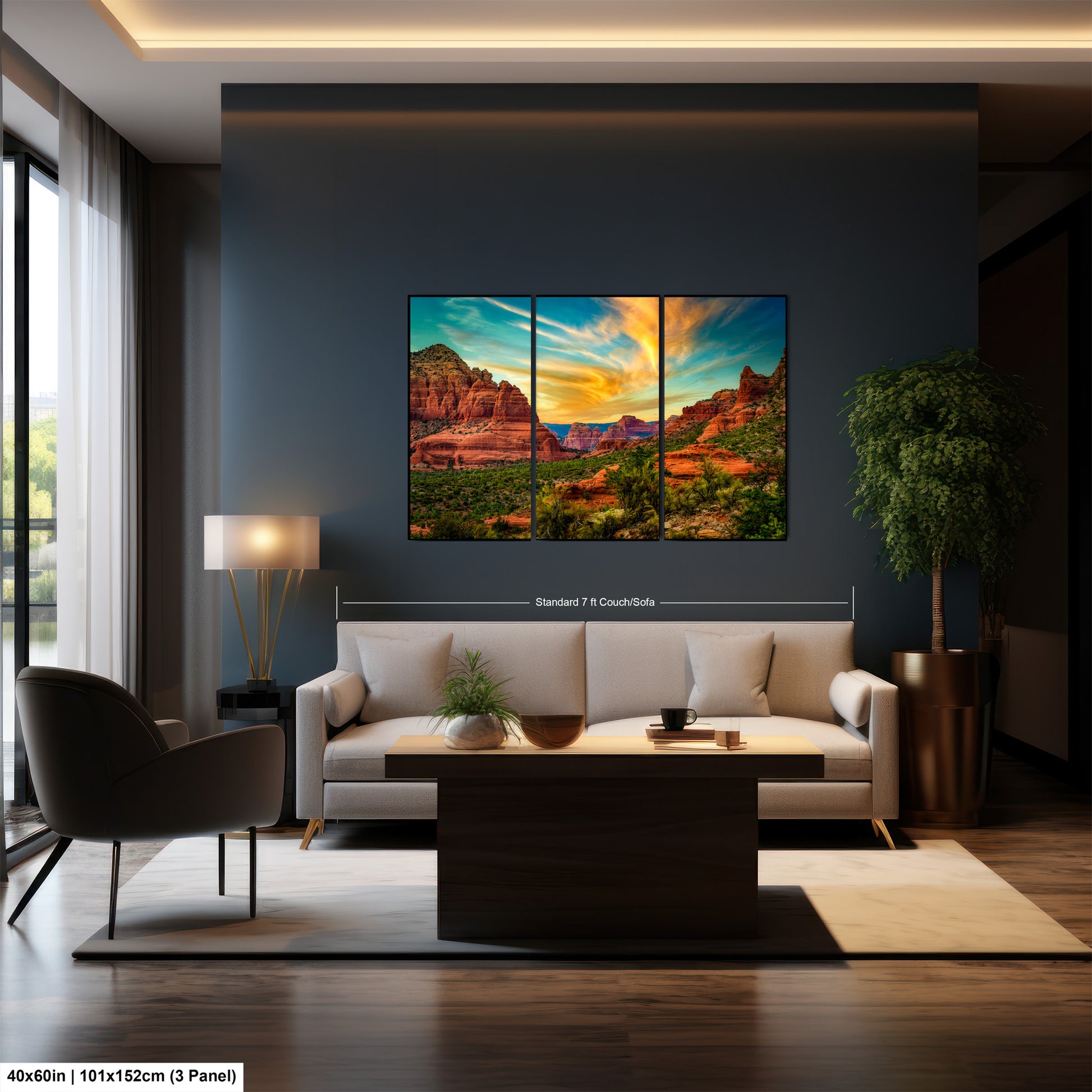 a living room filled with furniture and a painting on the wall