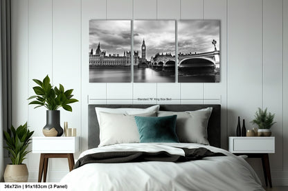 a black and white photo of a bedroom