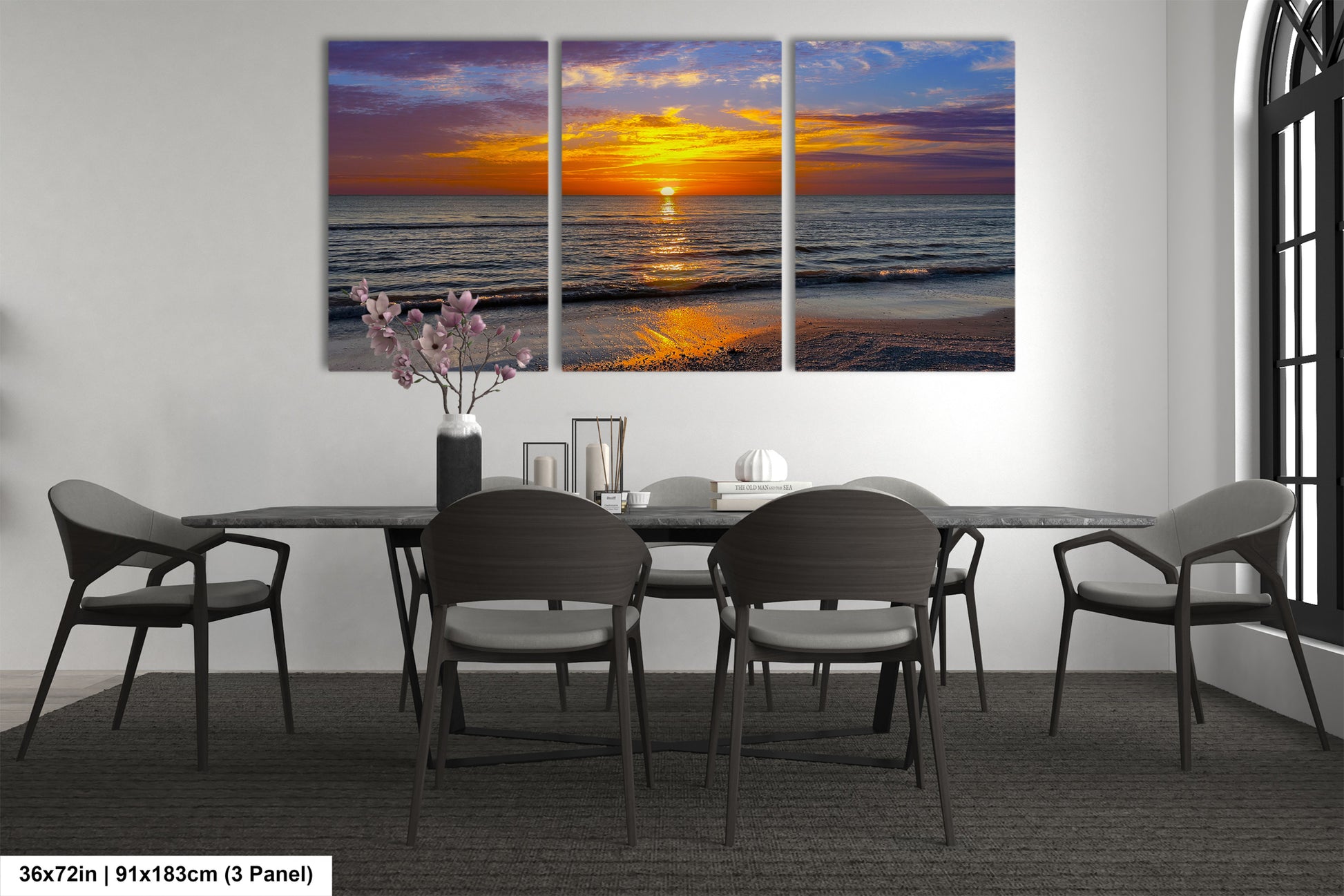 a dining room with a table and chairs