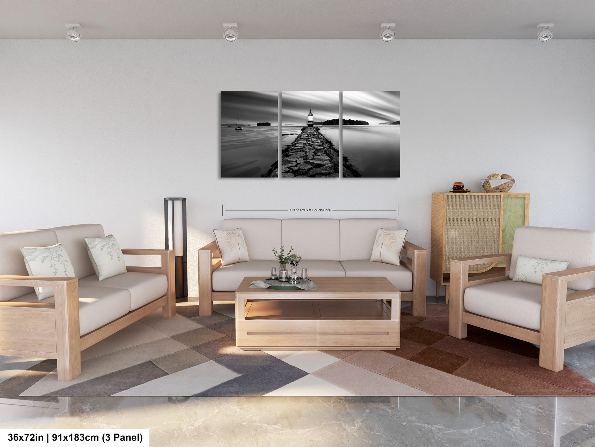 a living room filled with furniture and a painting on the wall