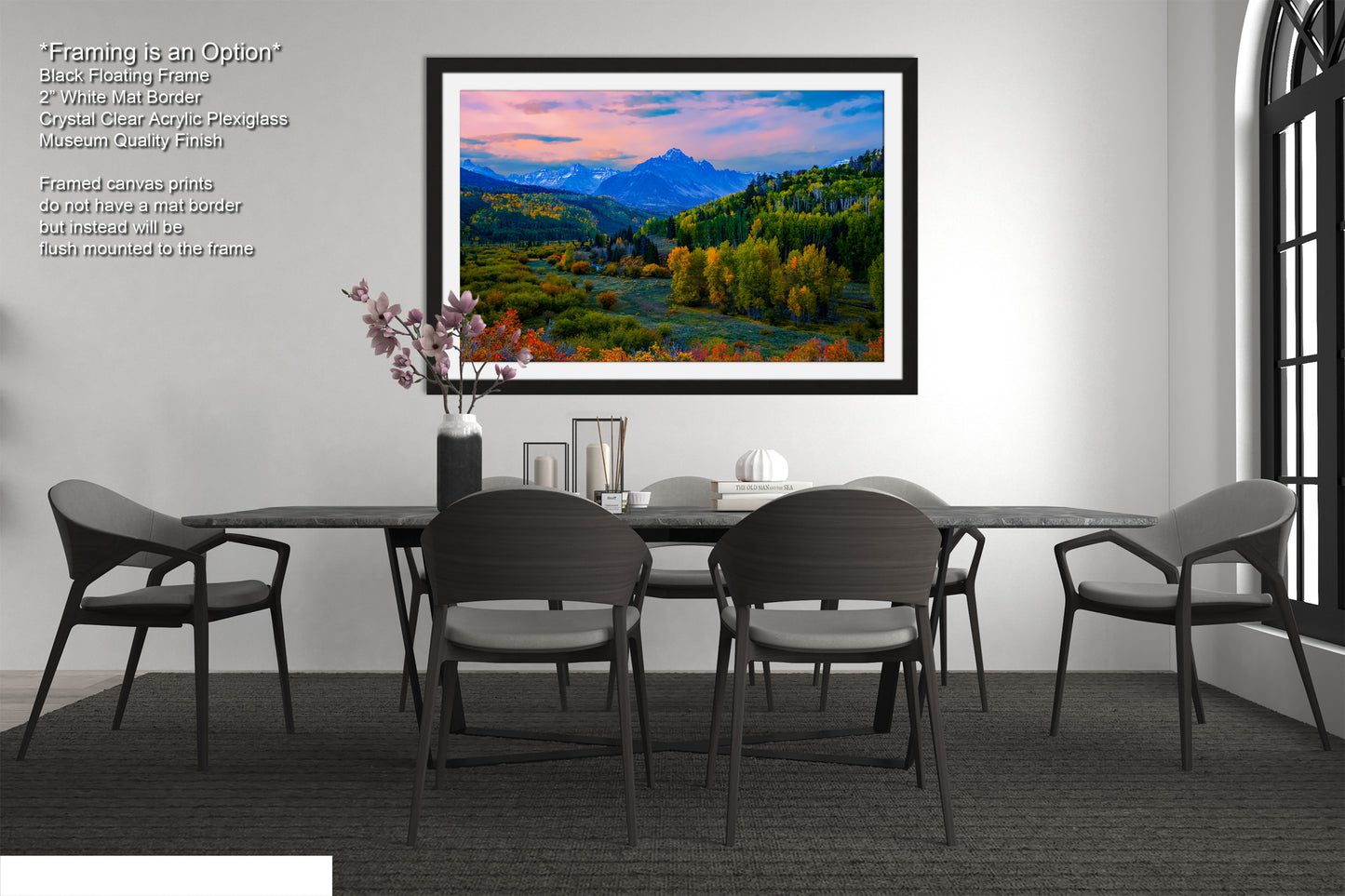 a dining room with a table and chairs