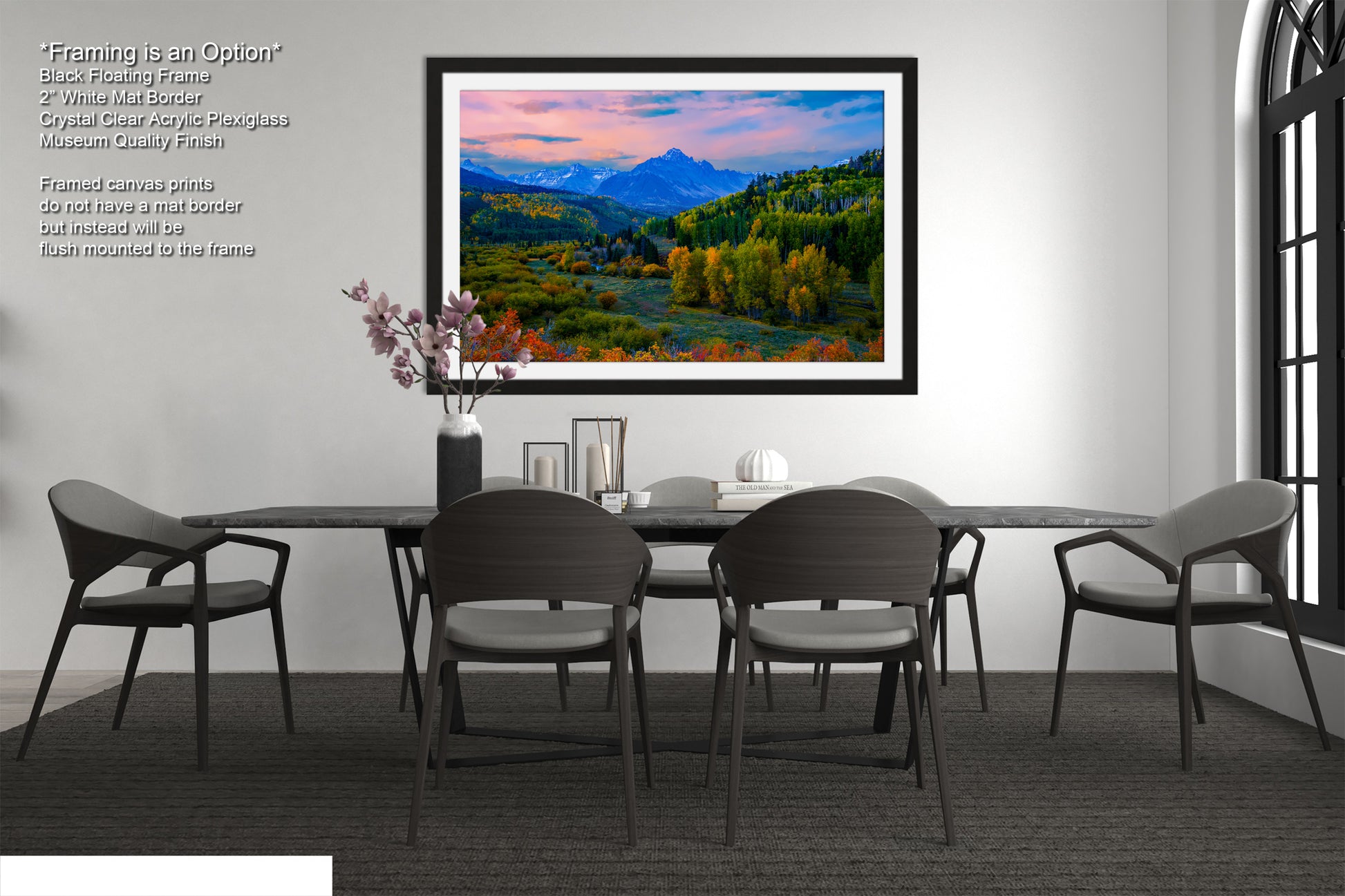 a dining room with a table and chairs