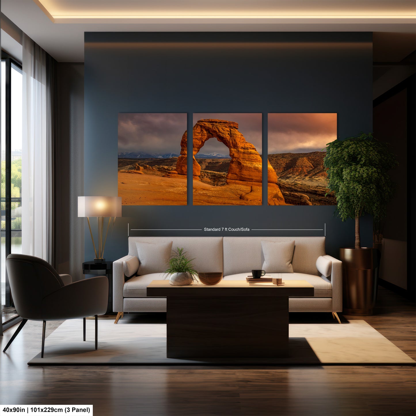 a living room filled with furniture and a painting on the wall