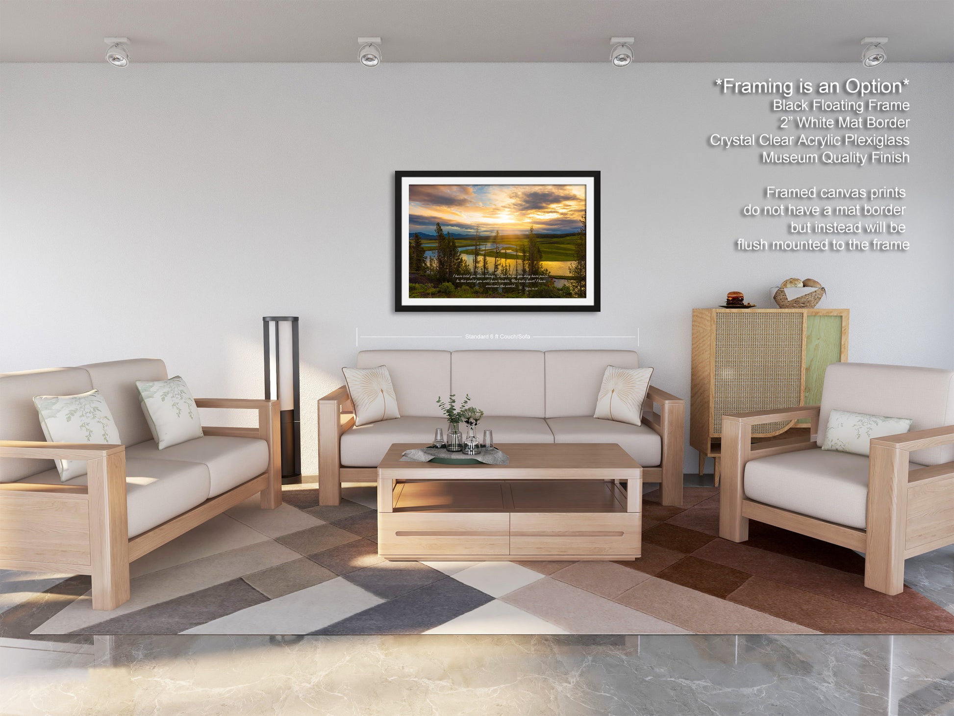 a living room filled with furniture and a painting on the wall