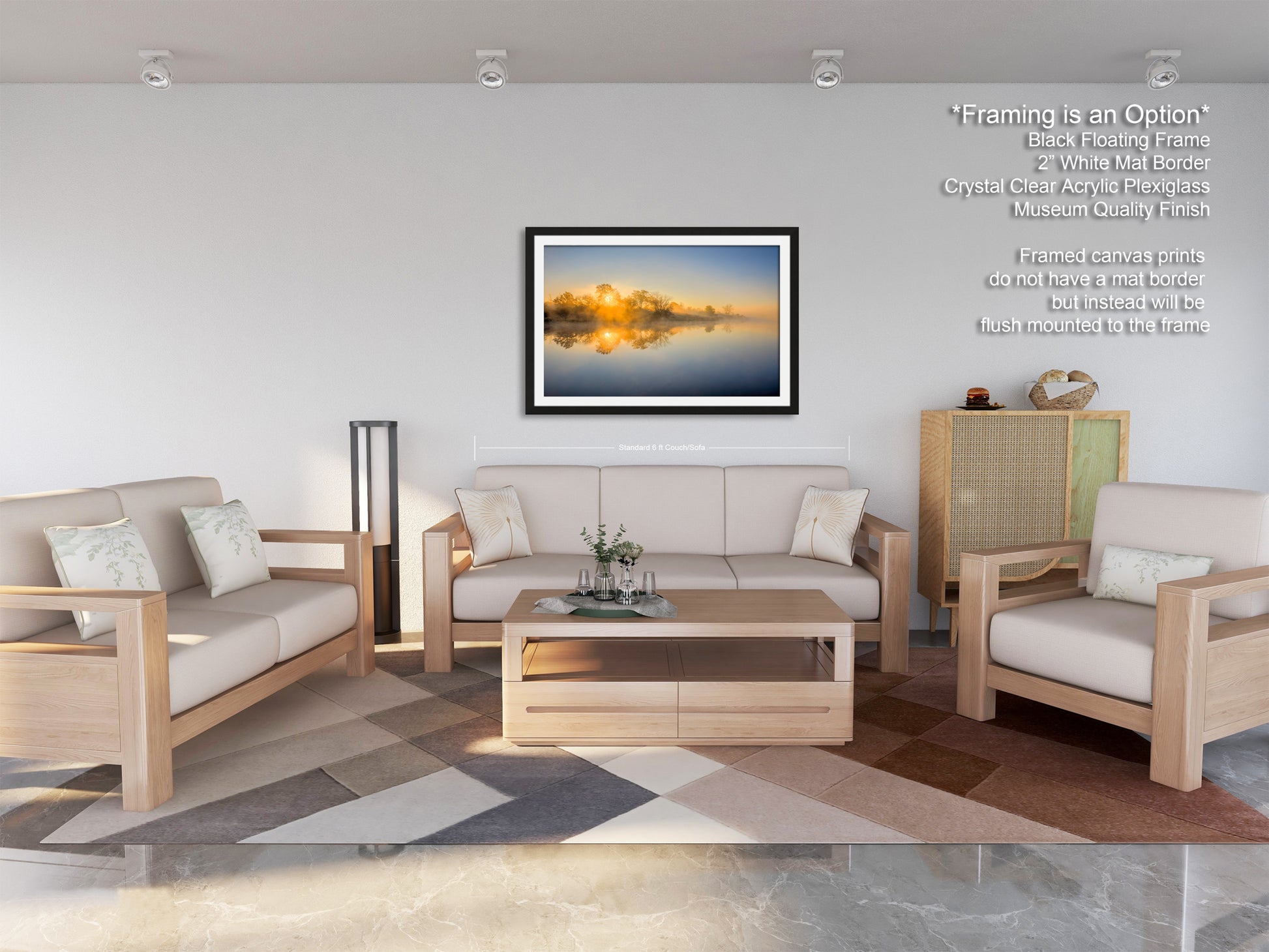 a living room filled with furniture and a painting on the wall