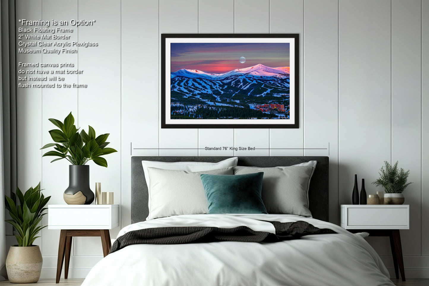 a bedroom with a large bed and a painting on the wall