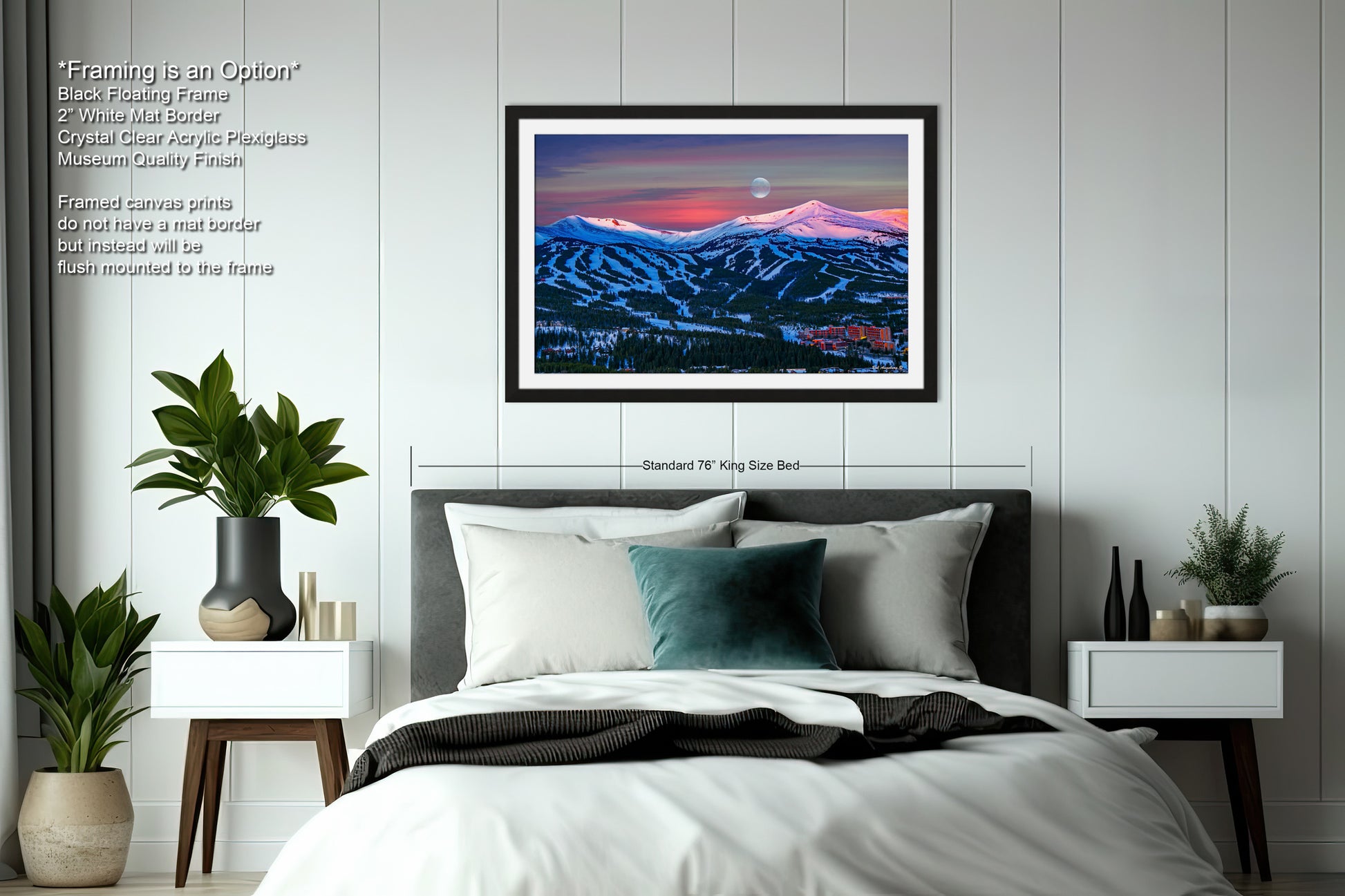 a bedroom with a large bed and a painting on the wall
