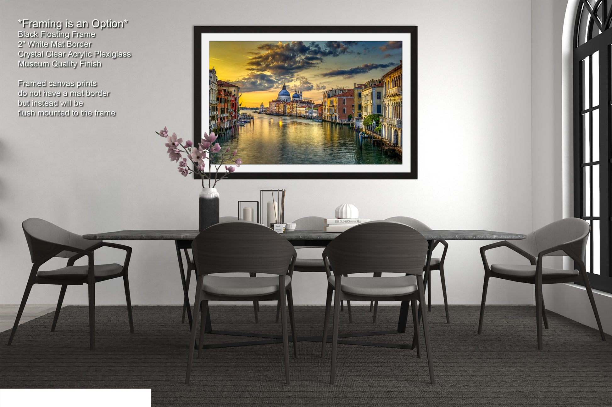 a picture of a dining room with a table and chairs