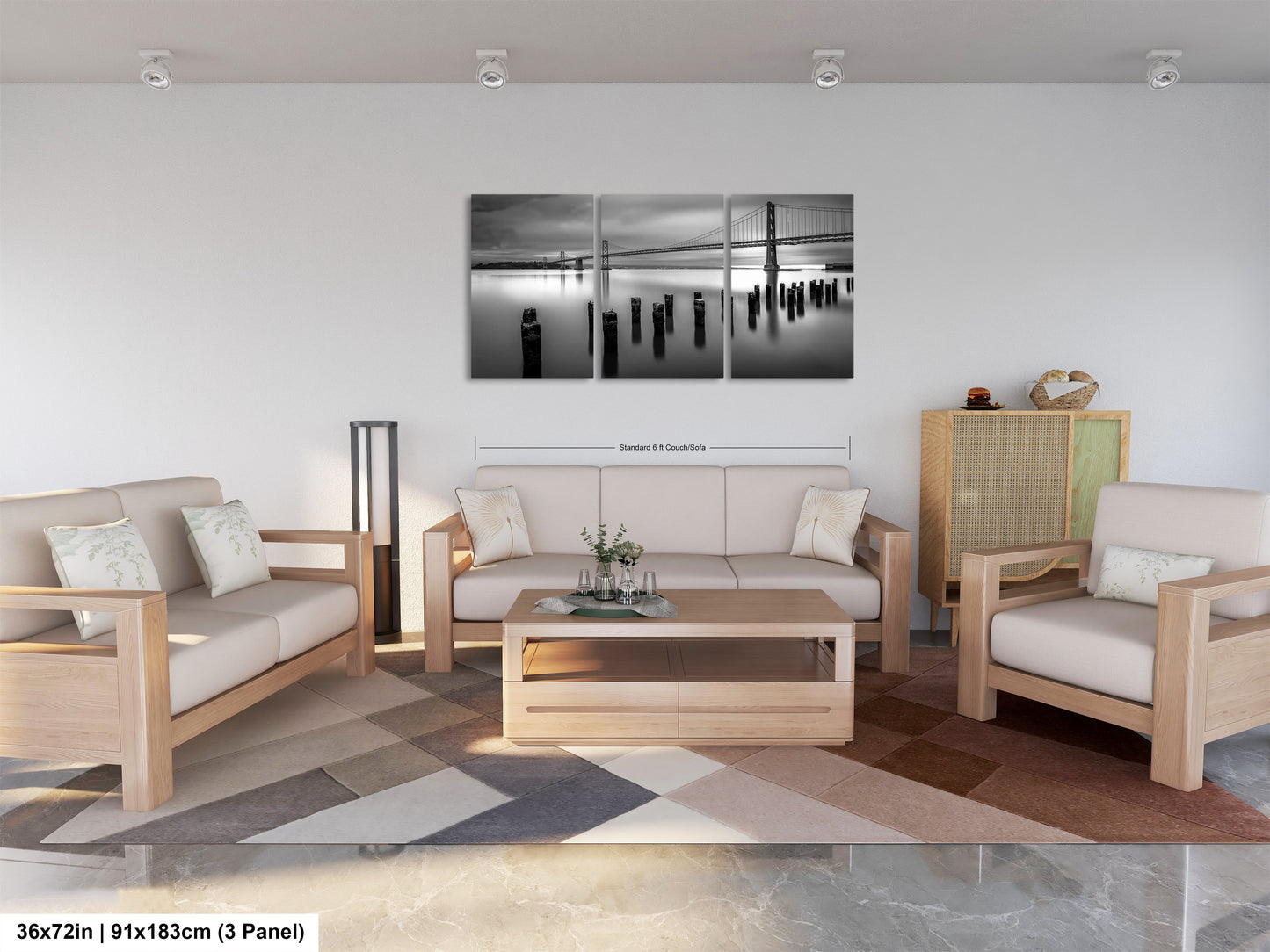 a living room filled with furniture and a painting on the wall