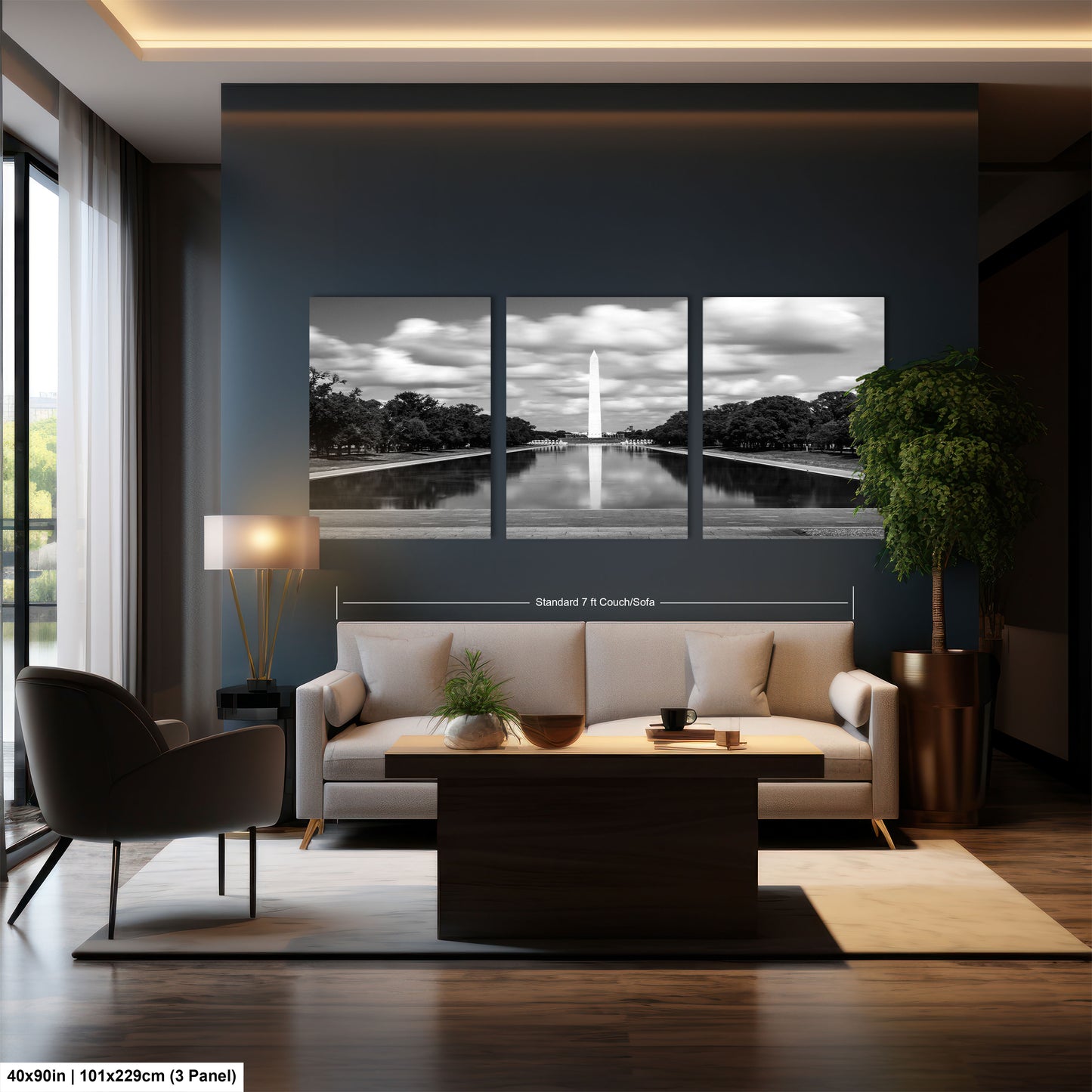 a living room filled with furniture and a painting on the wall