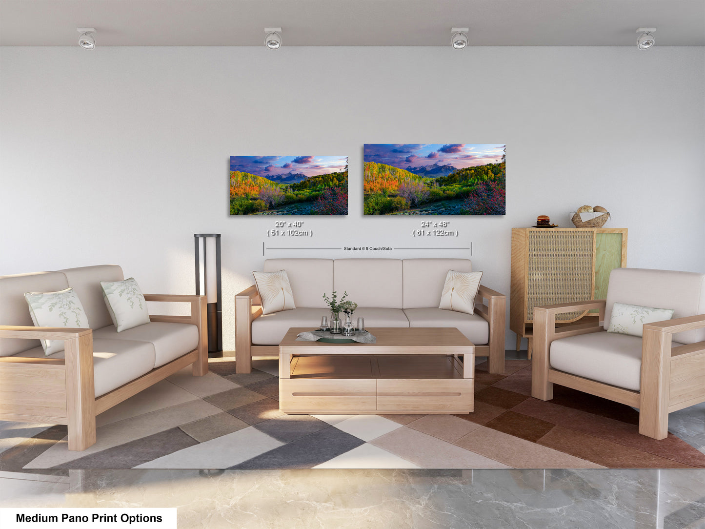 a living room filled with furniture and a painting on the wall
