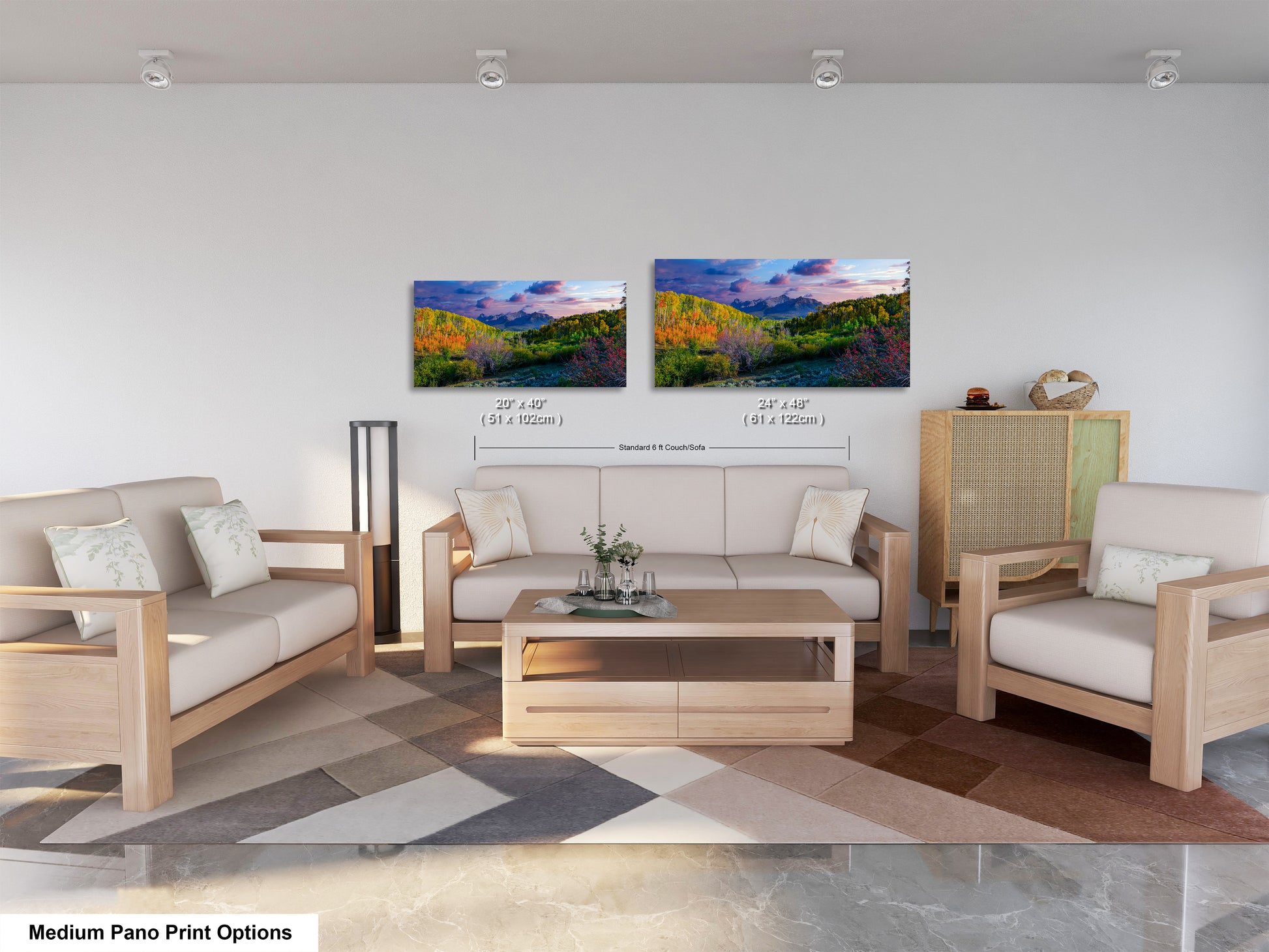 a living room filled with furniture and a painting on the wall