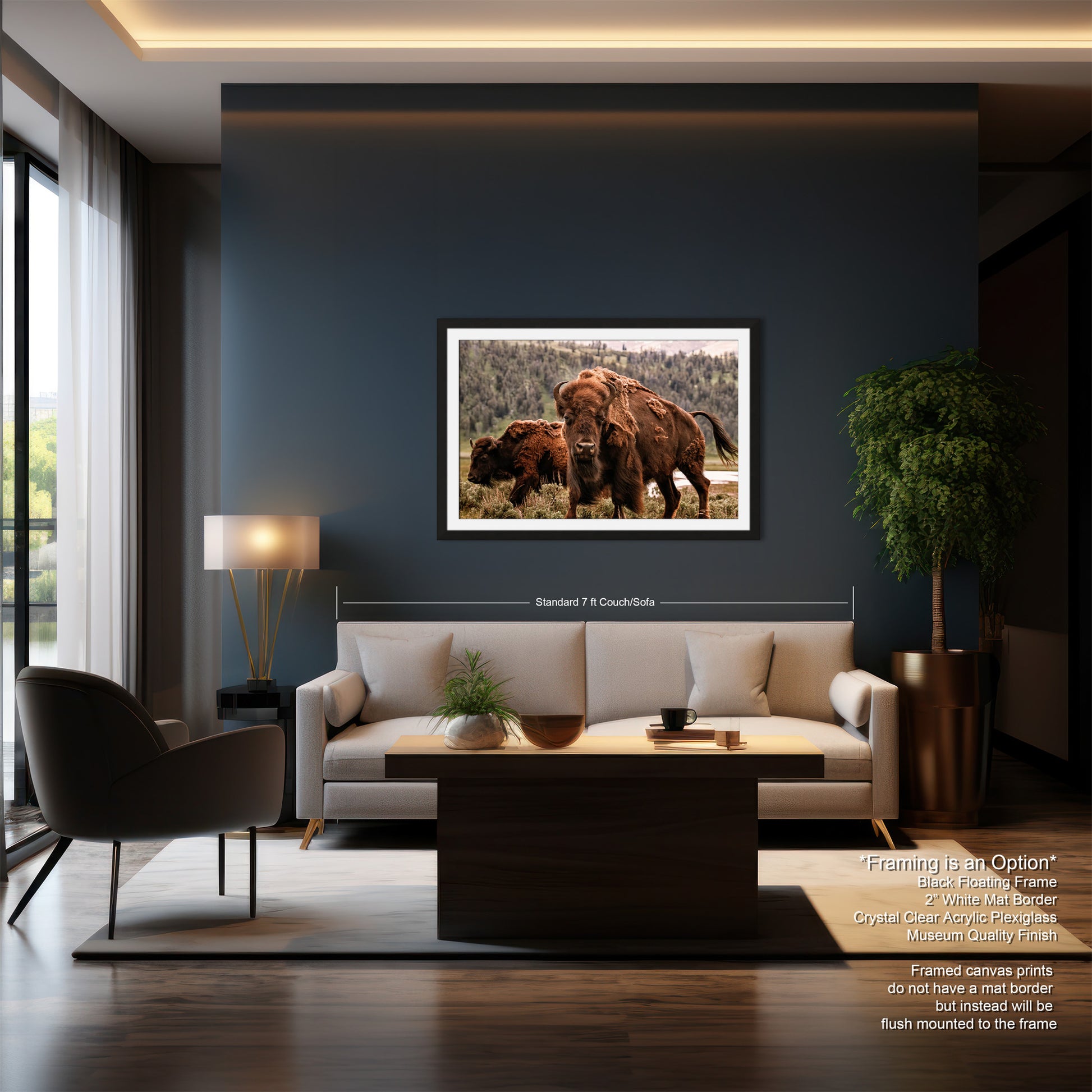 a living room filled with furniture and a painting on the wall